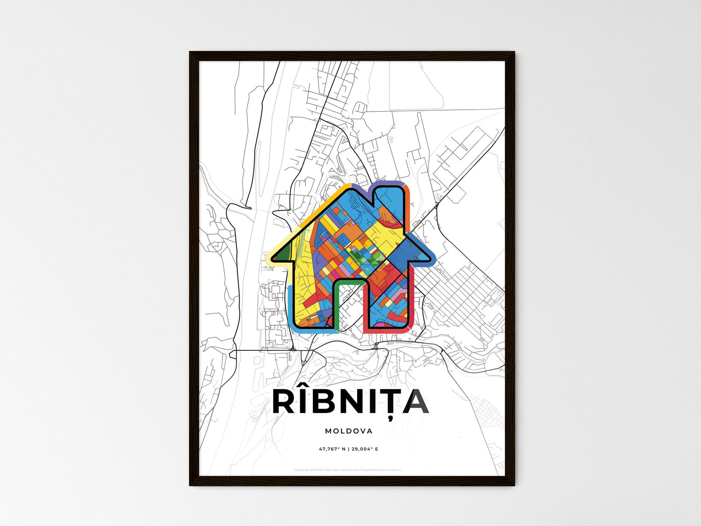 Rîbnița Moldova wedding art map with home icon