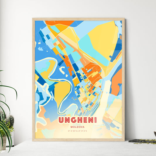 Colorful UNGHENI MOLDOVA Fine Art Map Blue Orange