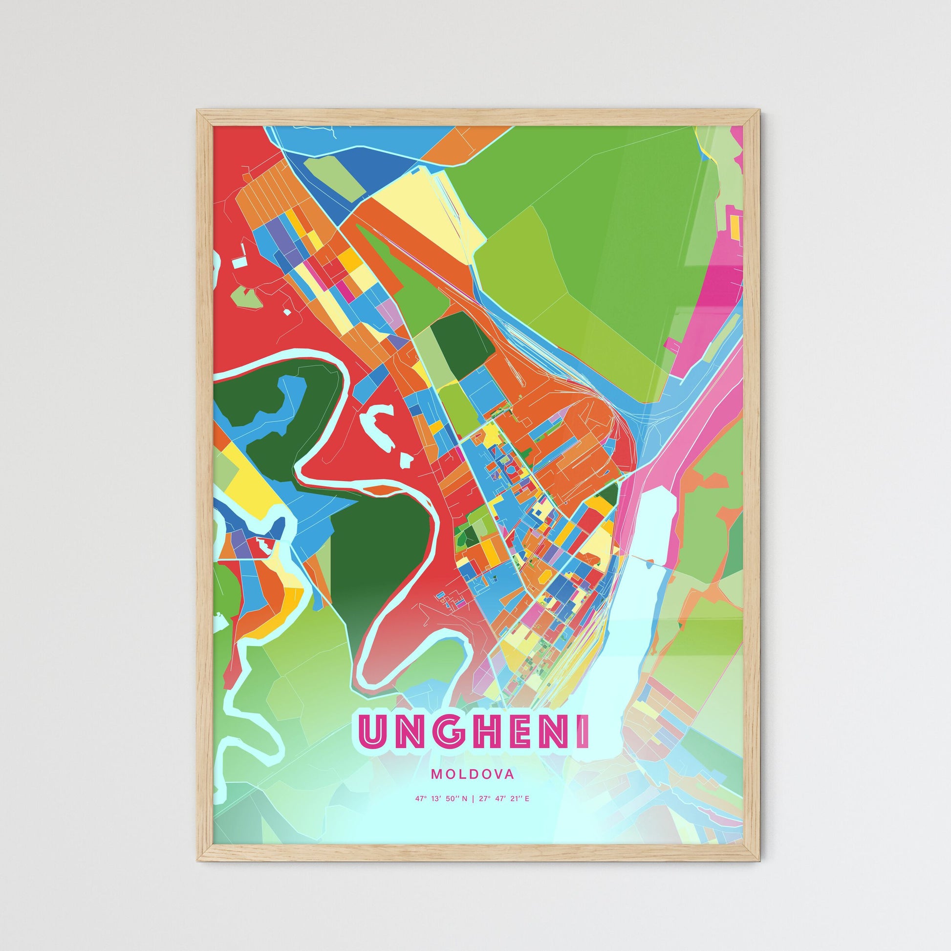 Colorful UNGHENI MOLDOVA Fine Art Map Crazy Colors