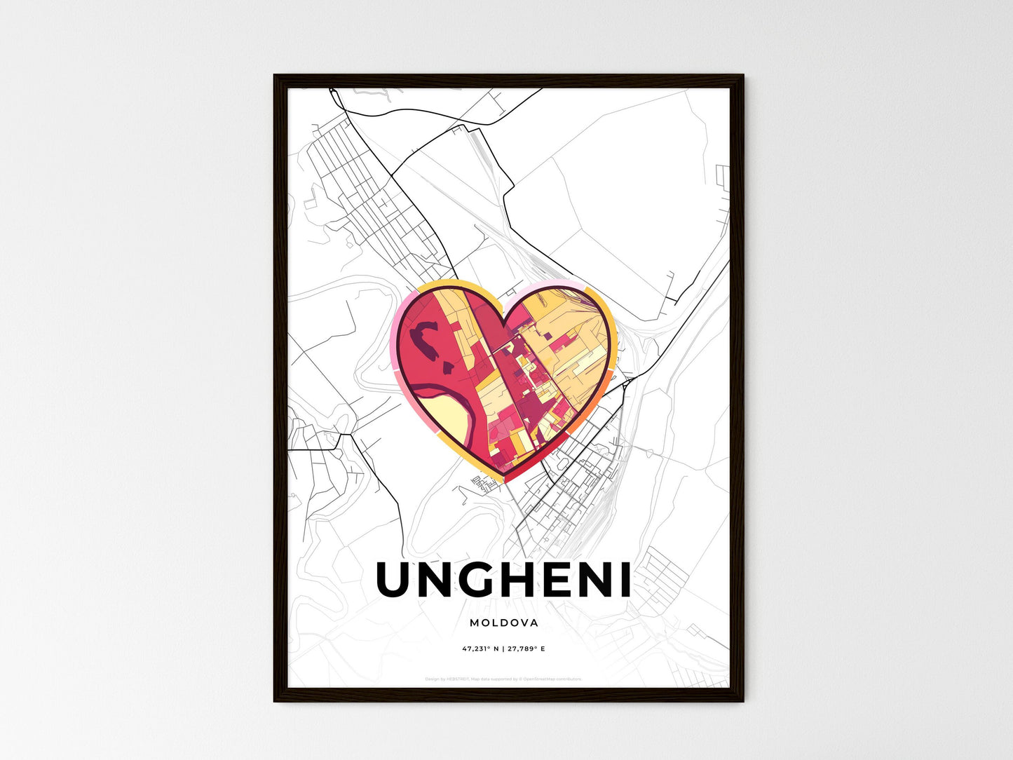 Ungheni Moldova wedding art map with heart icon