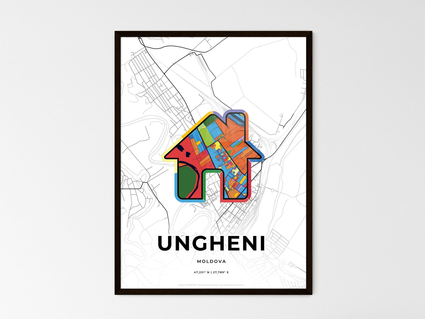 Ungheni Moldova wedding art map with home icon