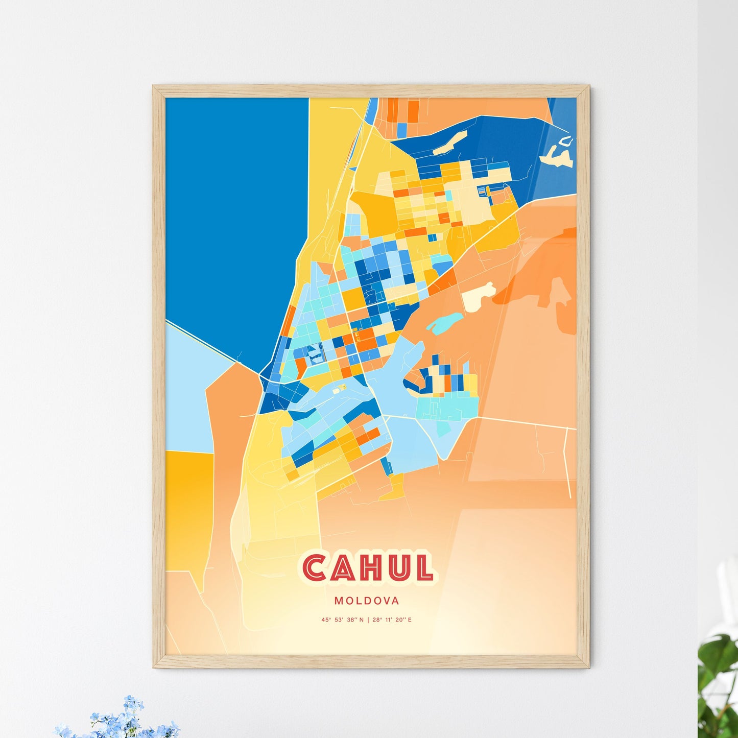 Colorful CAHUL MOLDOVA Fine Art Map Blue Orange