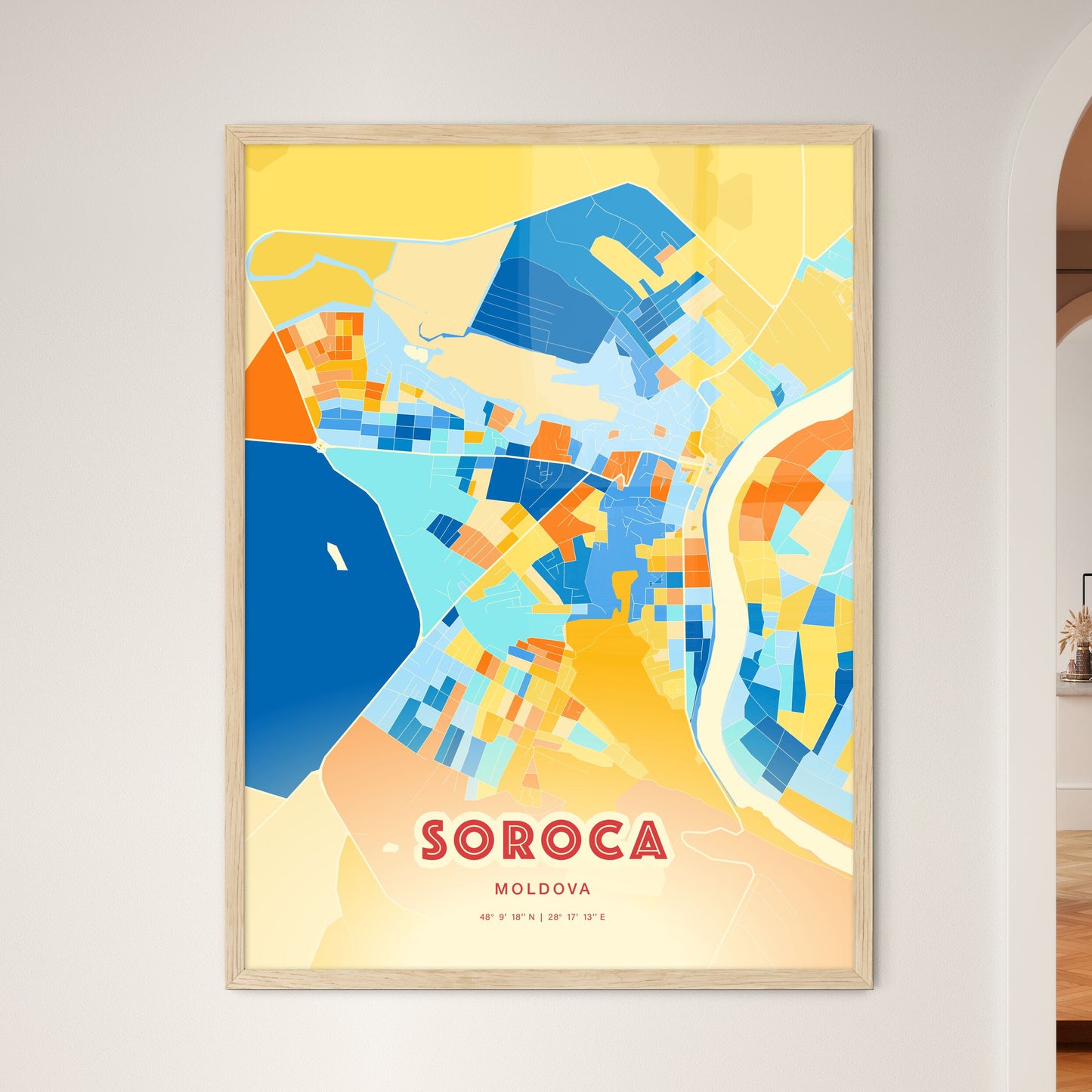 Colorful SOROCA MOLDOVA Fine Art Map Blue Orange