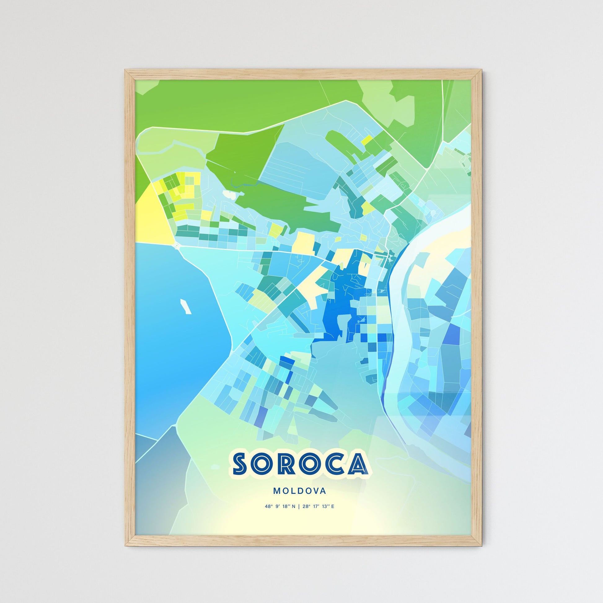 Colorful SOROCA MOLDOVA Fine Art Map Cool Blue