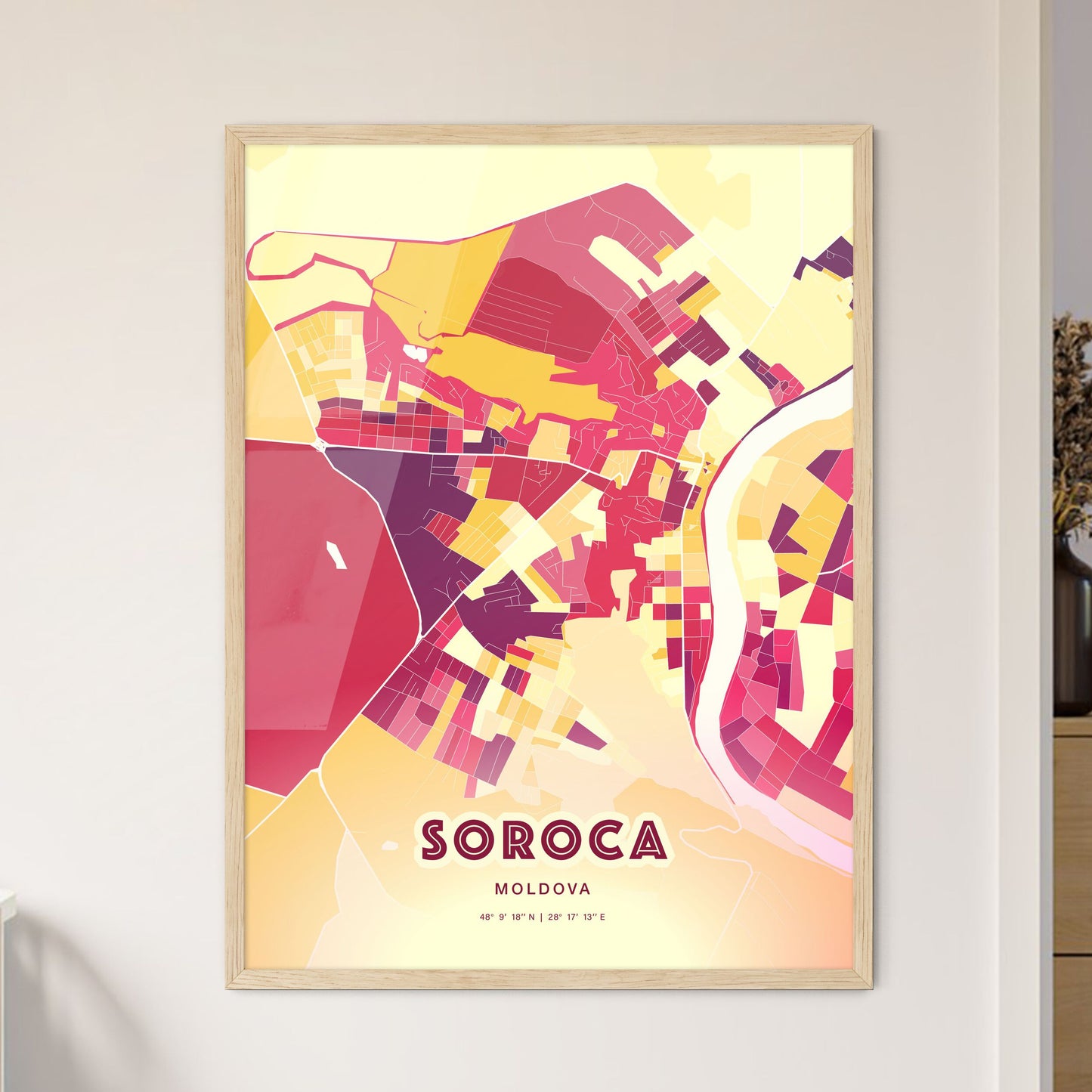 Colorful SOROCA MOLDOVA Fine Art Map Hot Red