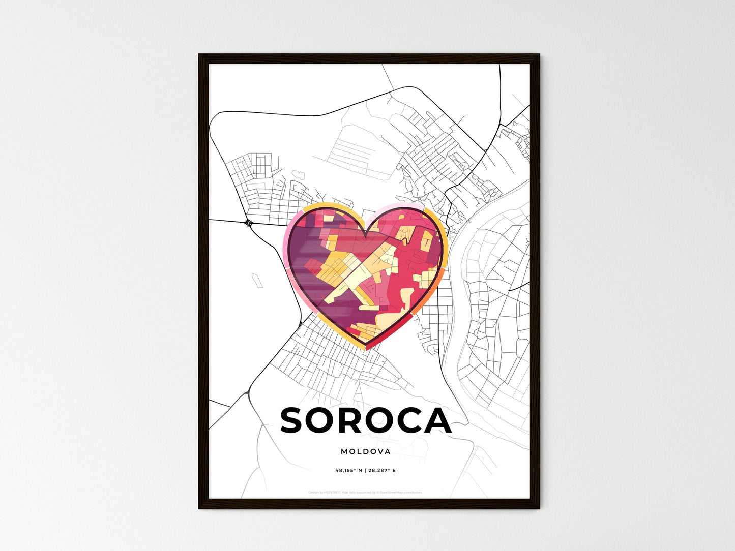 Soroca Moldova wedding art map with heart icon