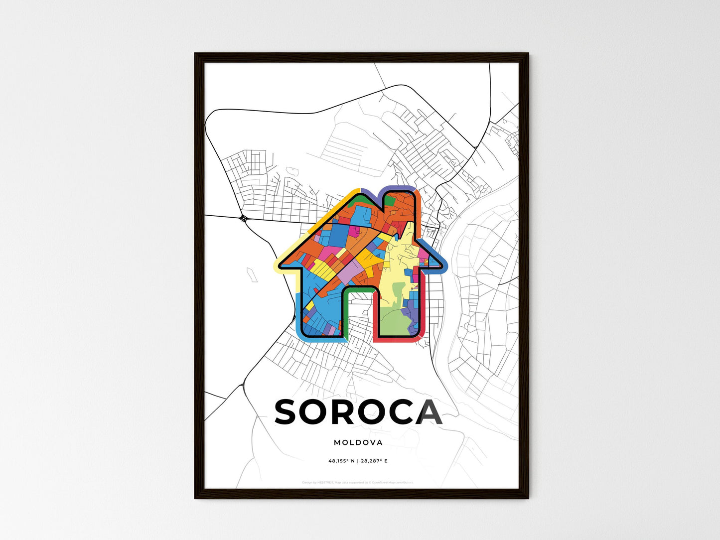 Soroca Moldova wedding art map with home icon