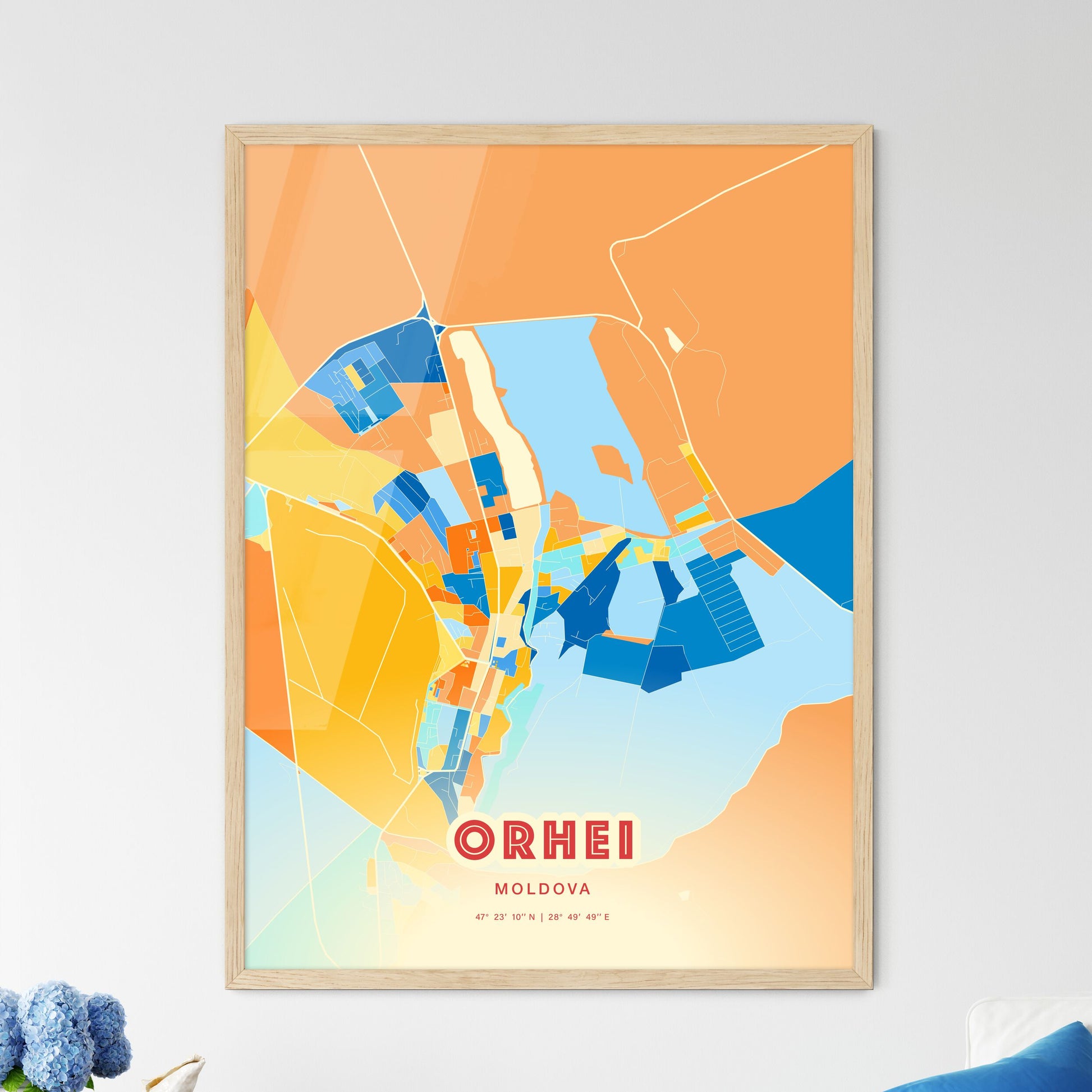 Colorful ORHEI MOLDOVA Fine Art Map Blue Orange