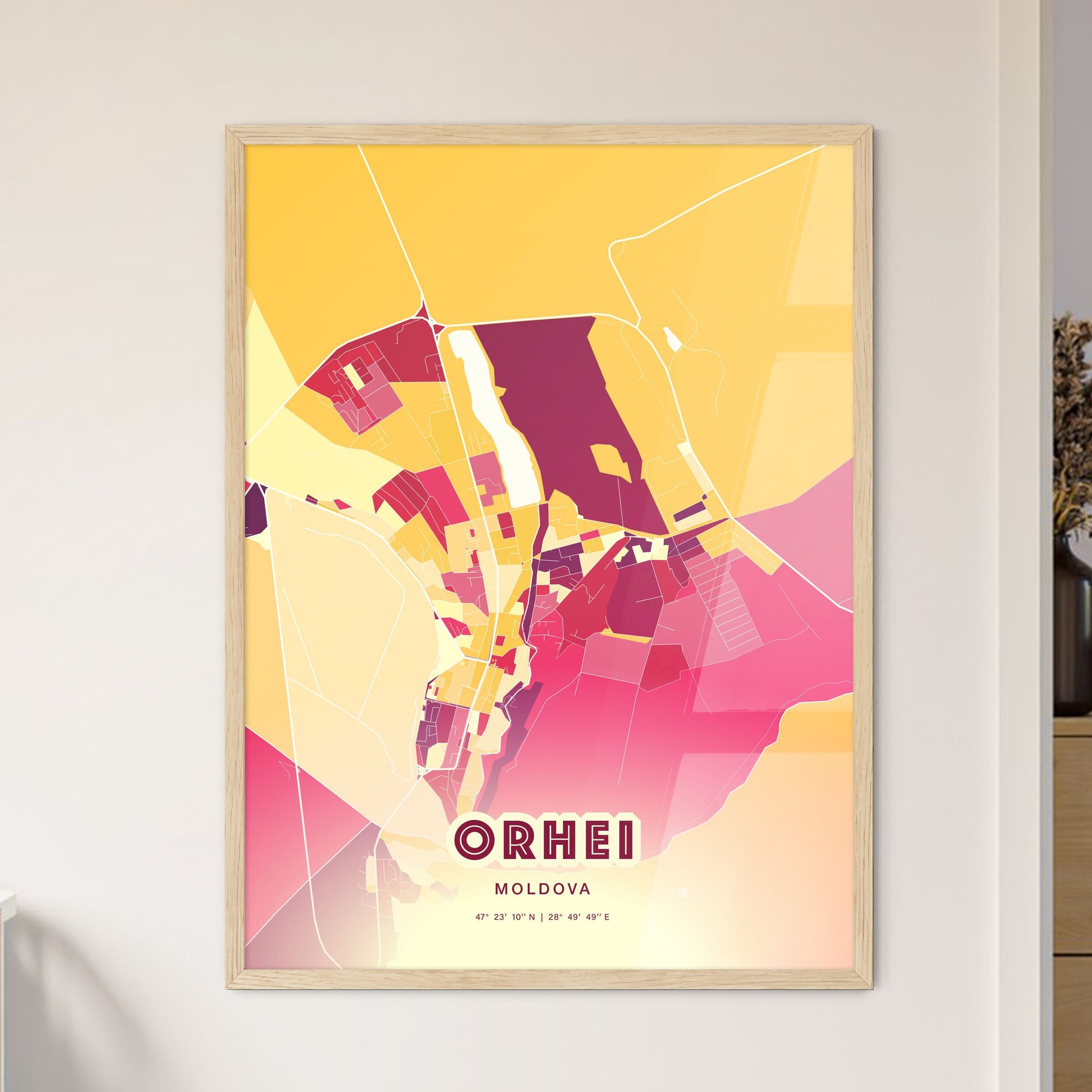 Colorful ORHEI MOLDOVA Fine Art Map Hot Red