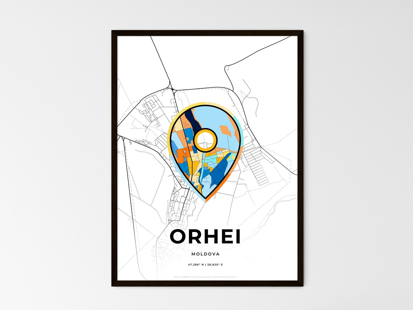 Orhei Moldova wedding art map with pointer icon