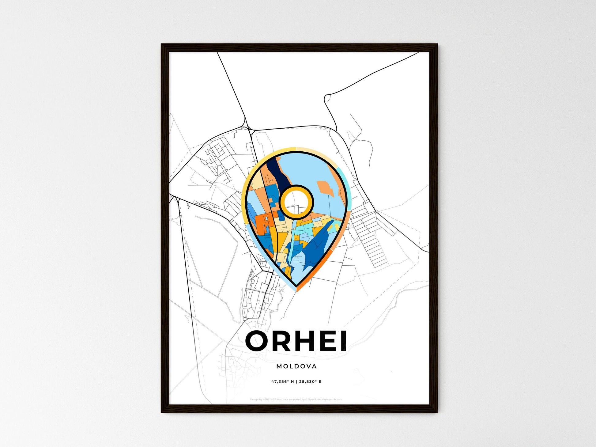 Orhei Moldova wedding art map with pointer icon