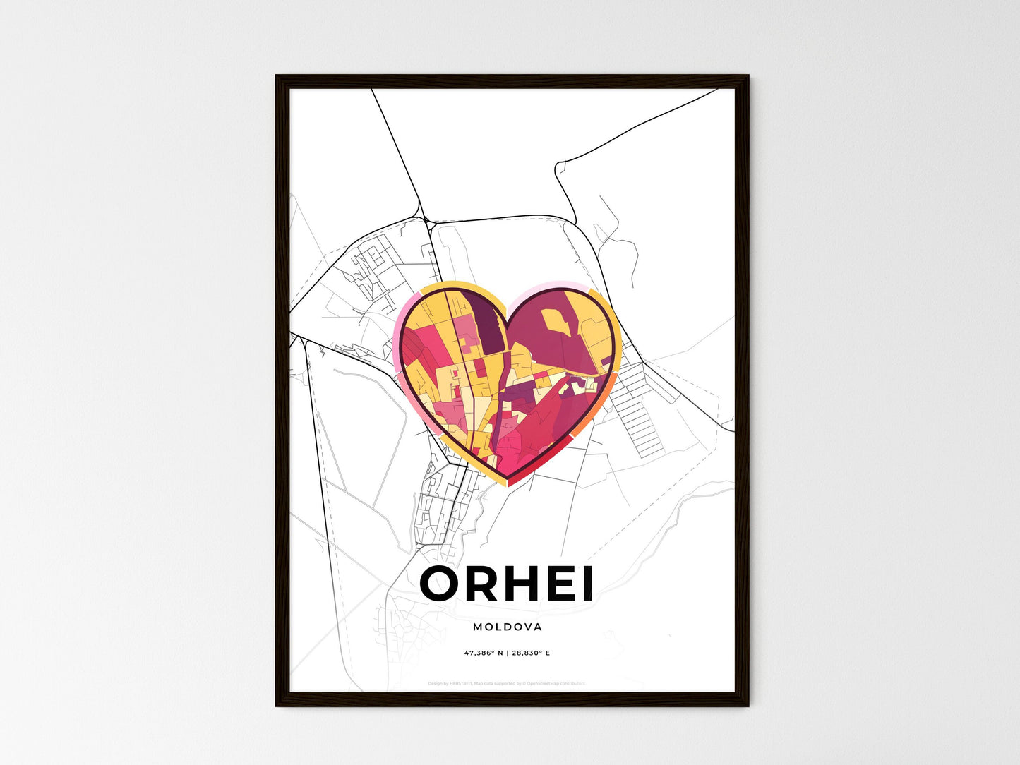 Orhei Moldova wedding art map with heart icon