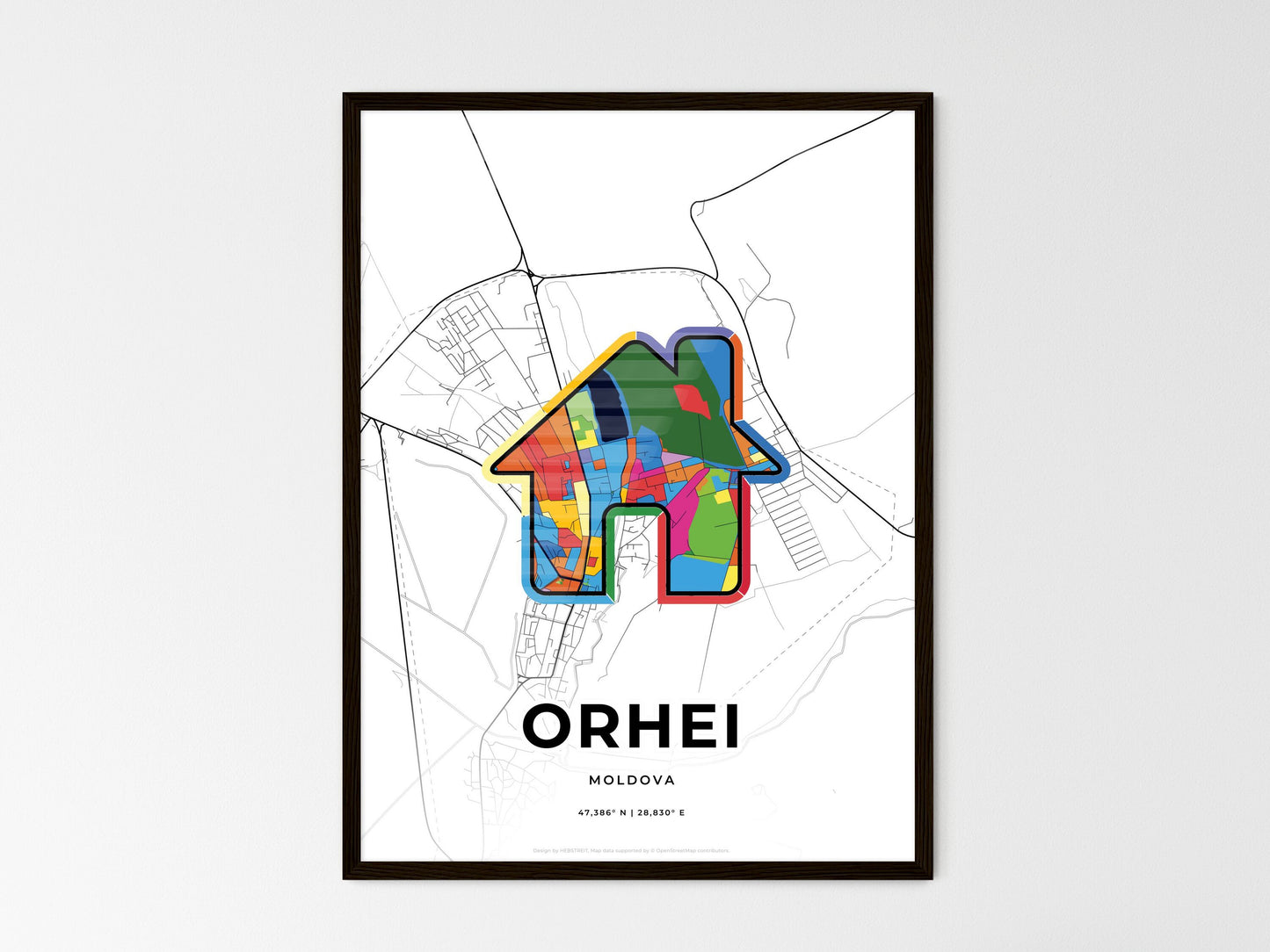 Orhei Moldova wedding art map with home icon