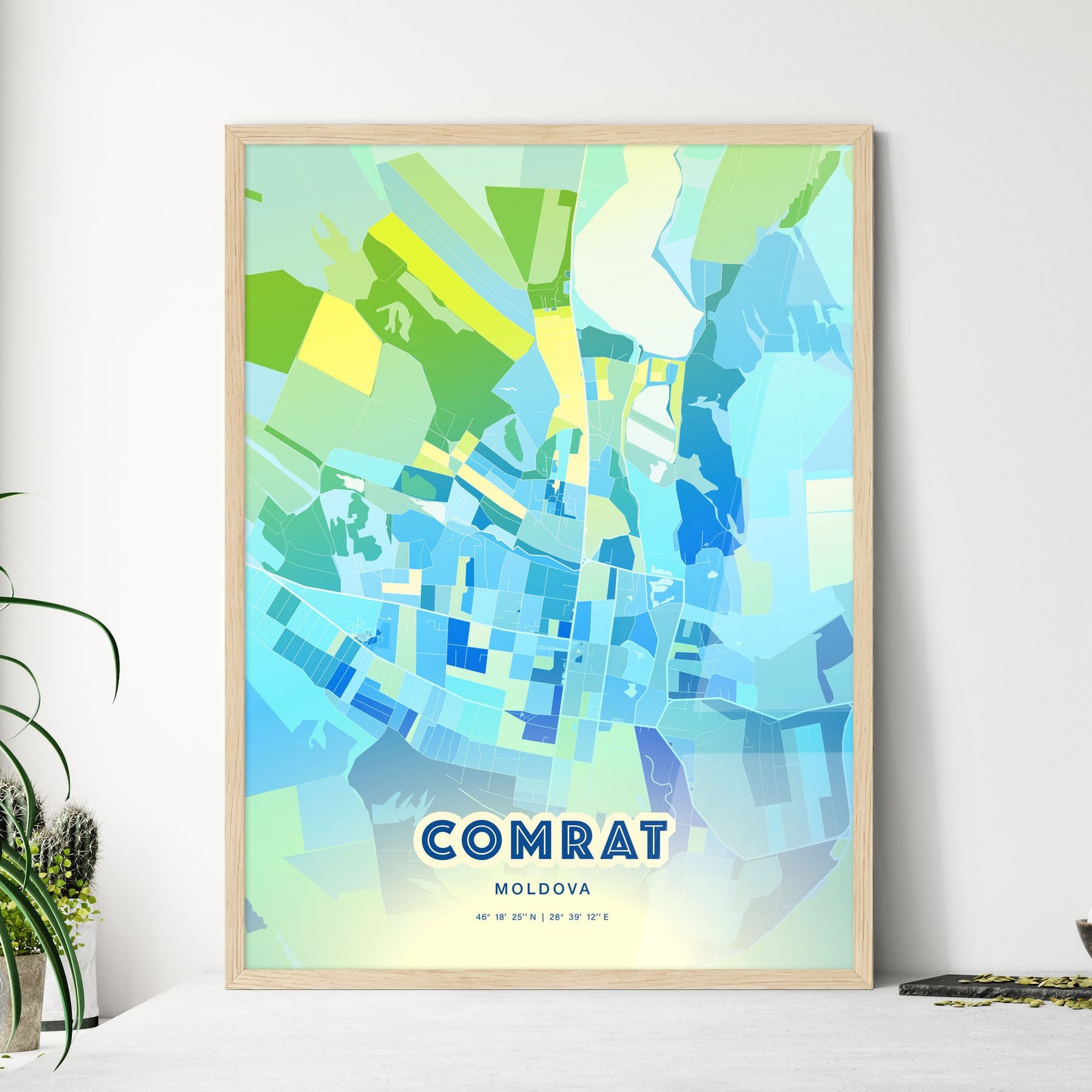 Colorful COMRAT MOLDOVA Fine Art Map Cool Blue