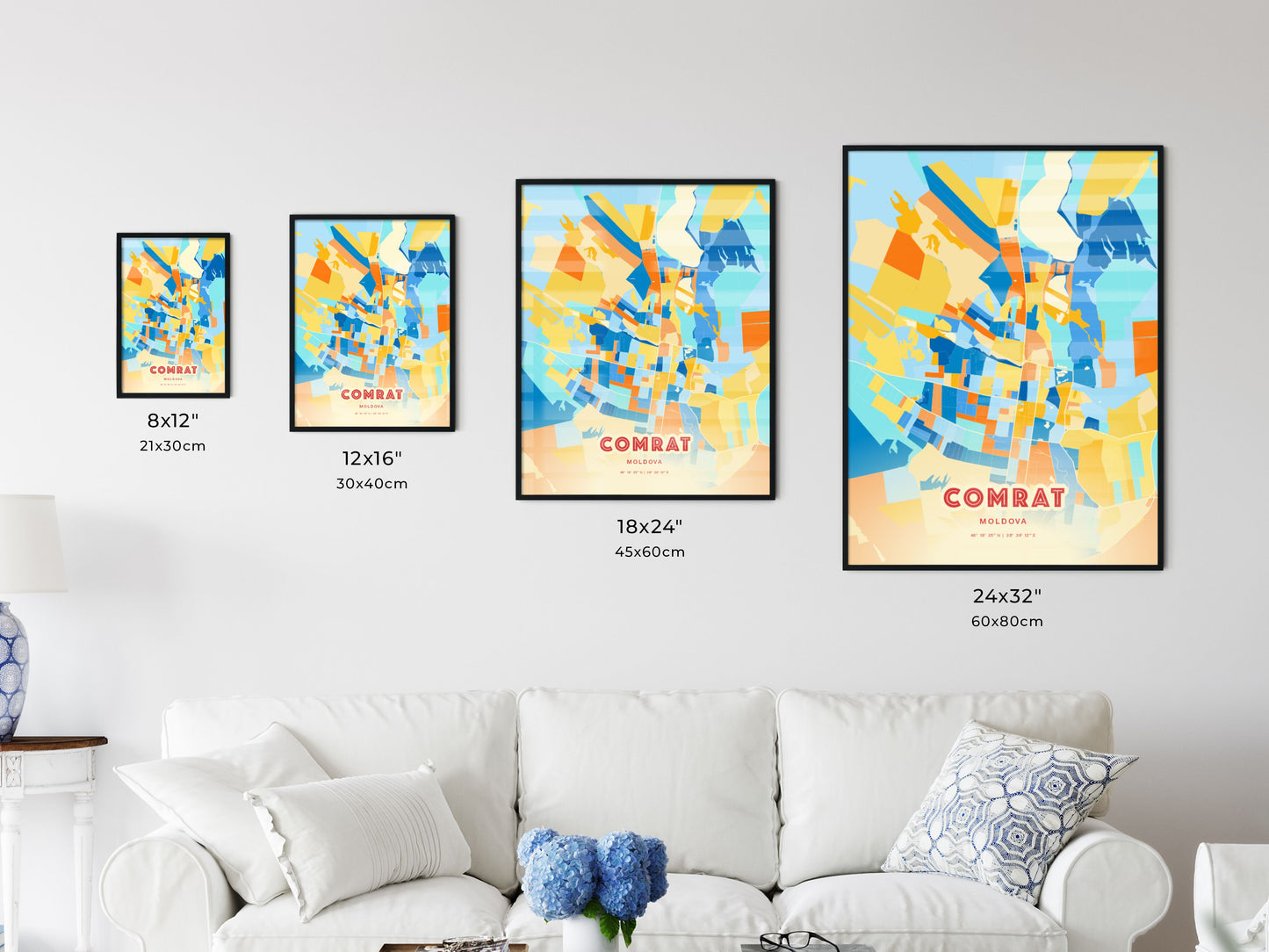 Colorful COMRAT MOLDOVA Fine Art Map Blue Orange