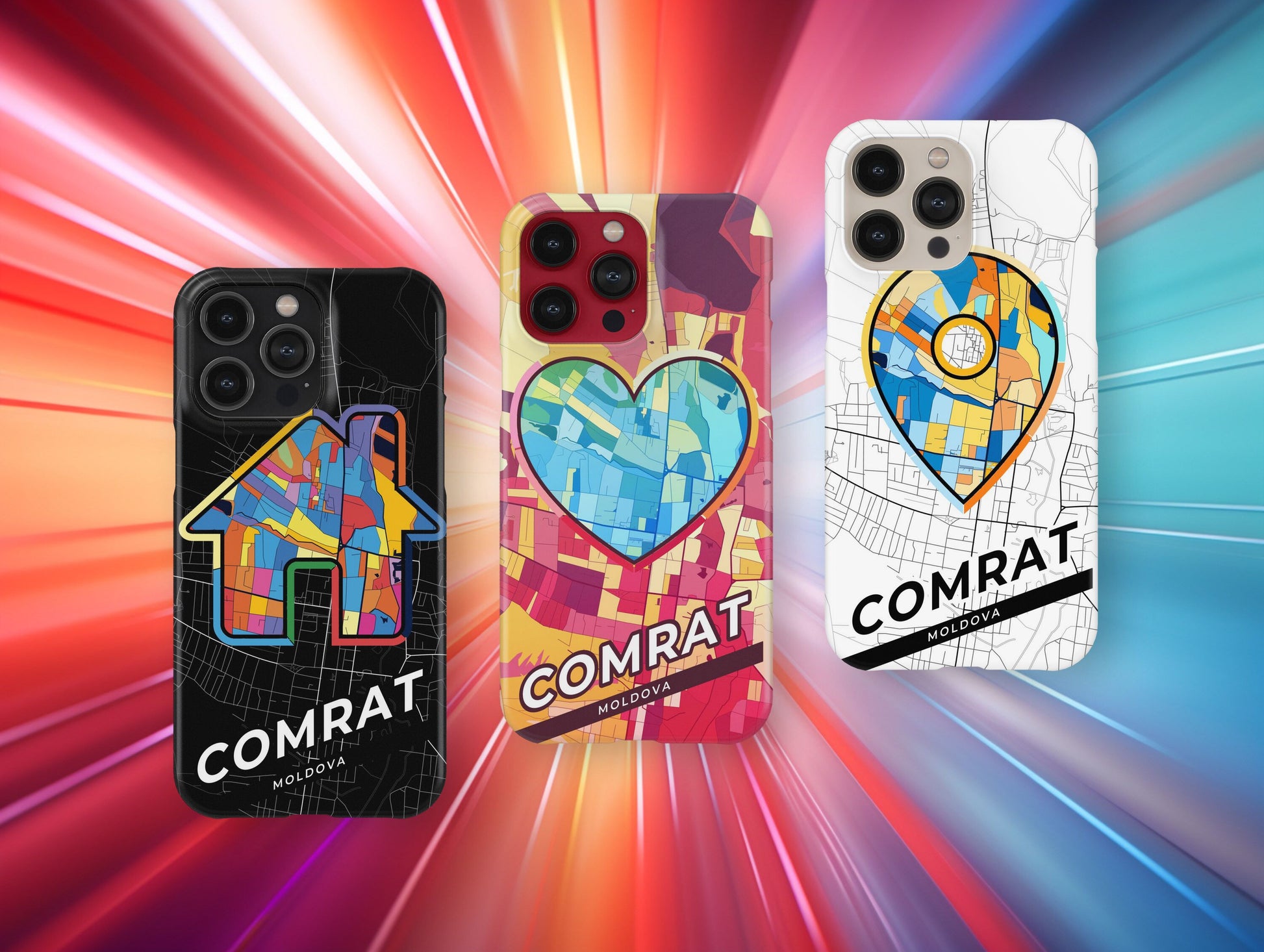 Comrat Moldova slim phone case with colorful icon. Birthday, wedding or housewarming gift. Couple match cases.