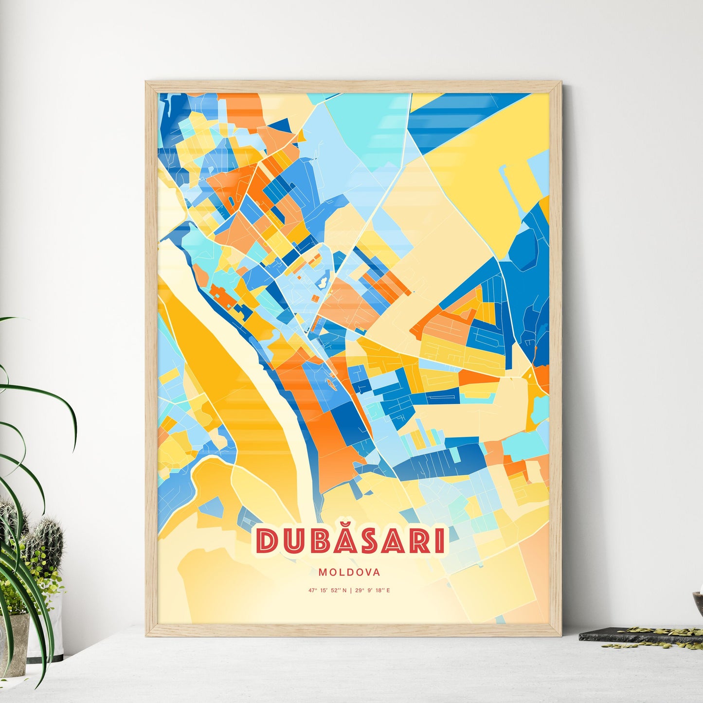 Colorful DUBĂSARI MOLDOVA Fine Art Map Blue Orange