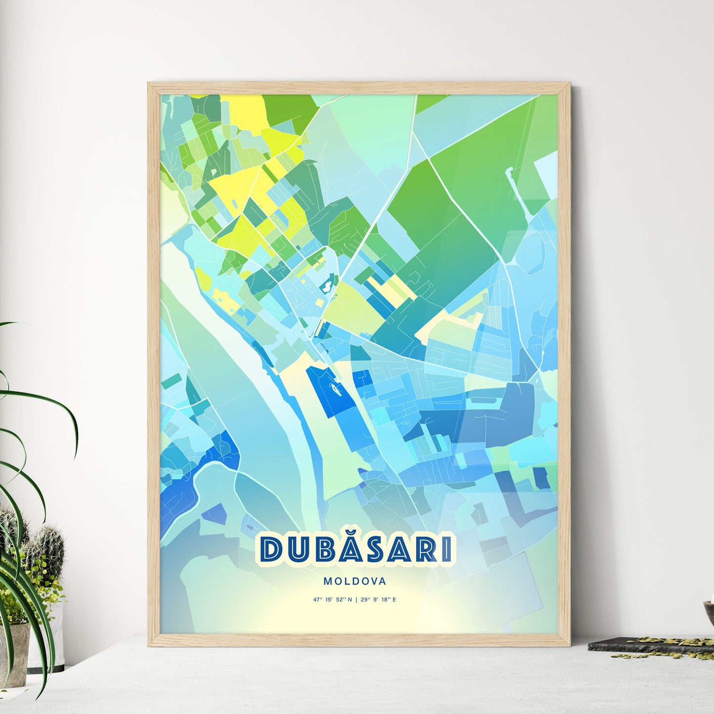 Colorful DUBĂSARI MOLDOVA Fine Art Map Cool Blue