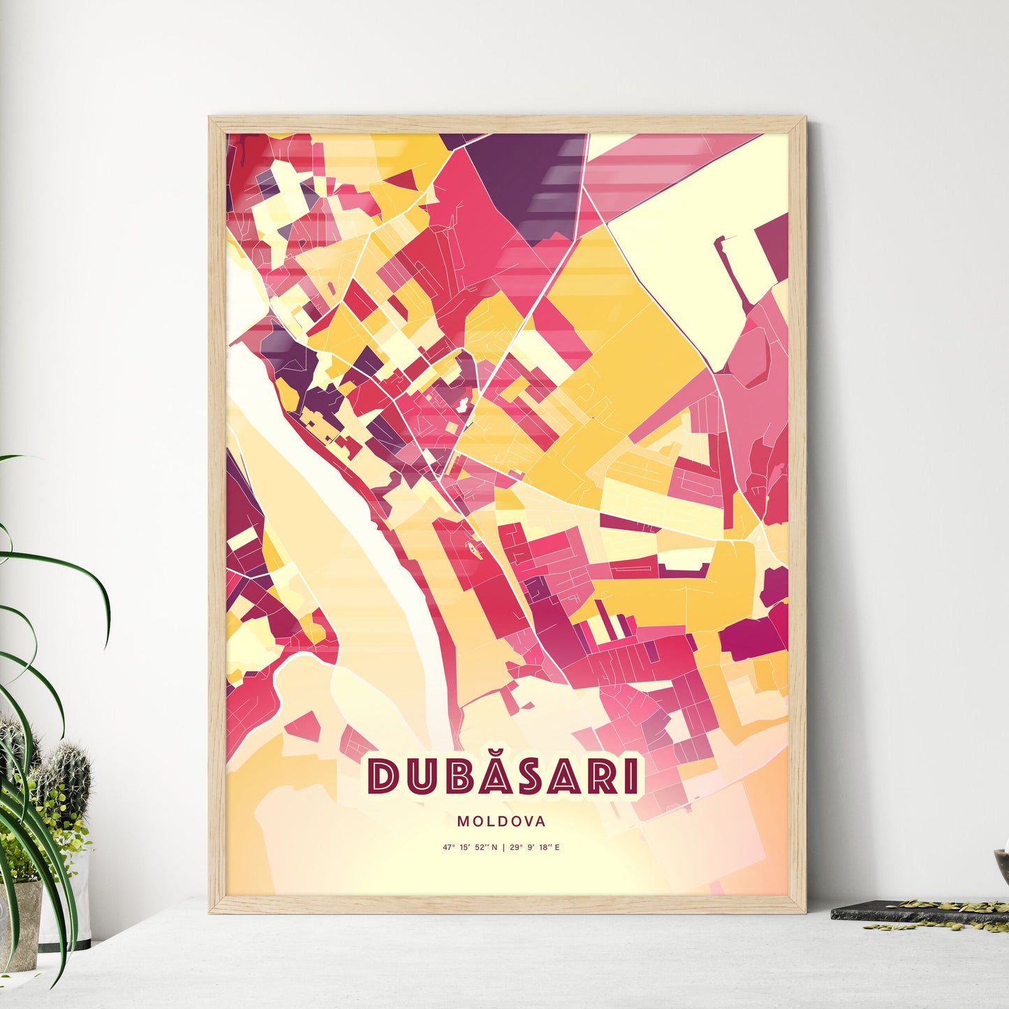 Colorful DUBĂSARI MOLDOVA Fine Art Map Hot Red