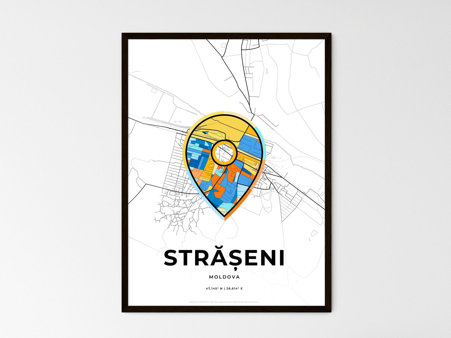 Strășeni Moldova wedding art map with pointer icon