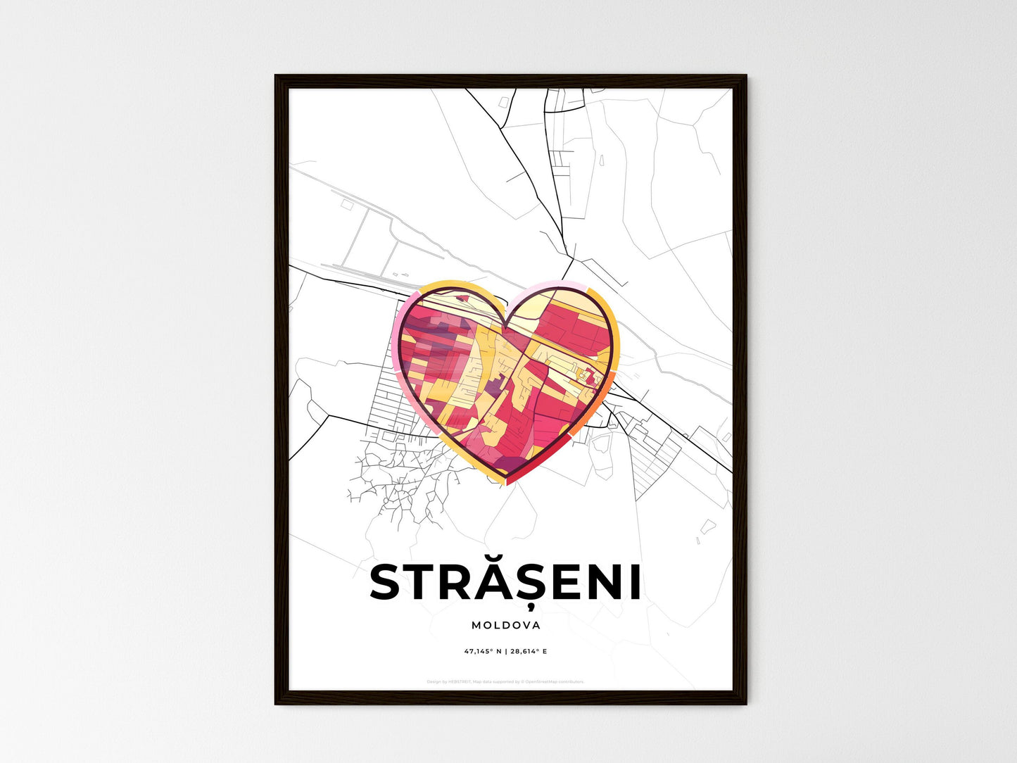 Strășeni Moldova wedding art map with heart icon