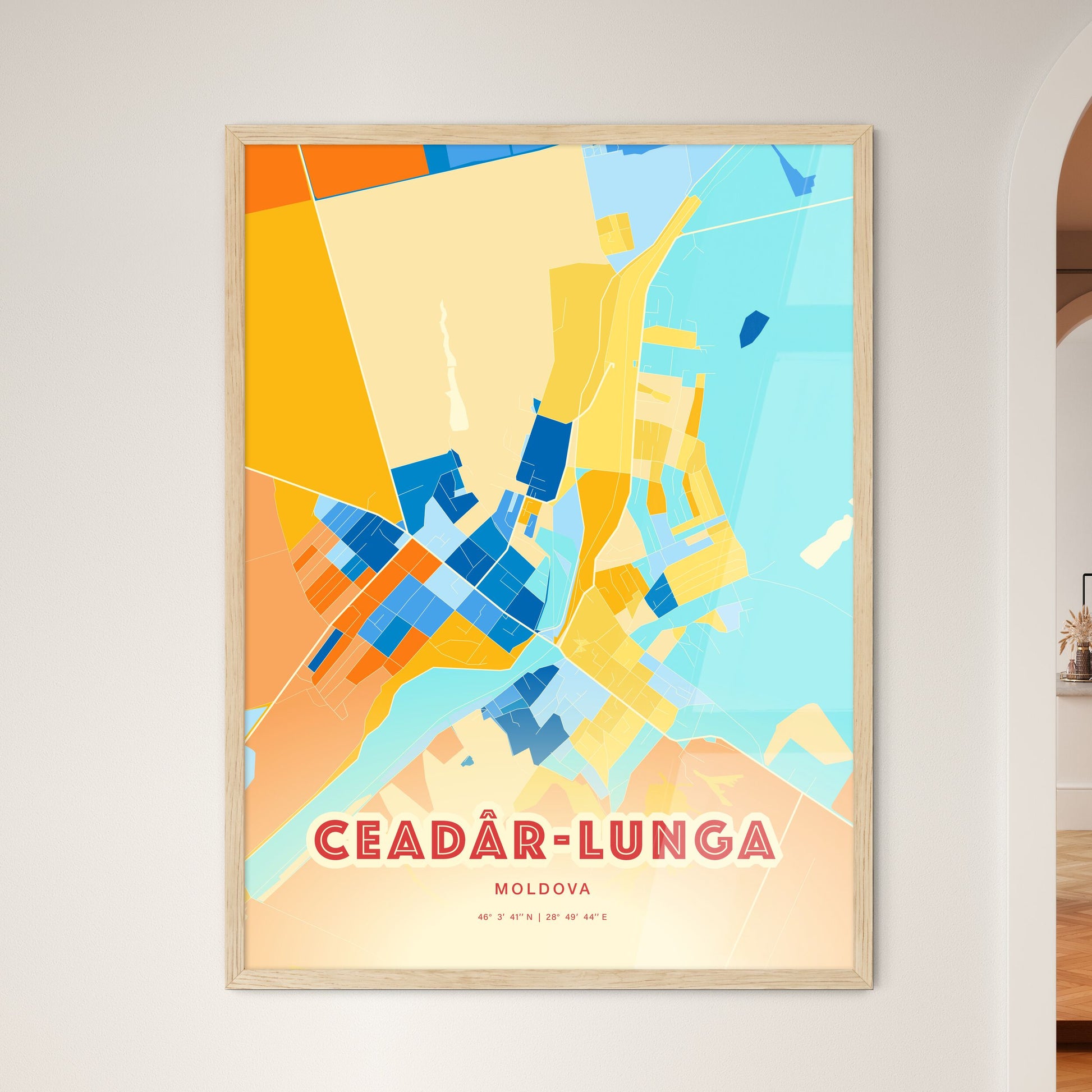 Colorful CEADÂR-LUNGA MOLDOVA Fine Art Map Blue Orange