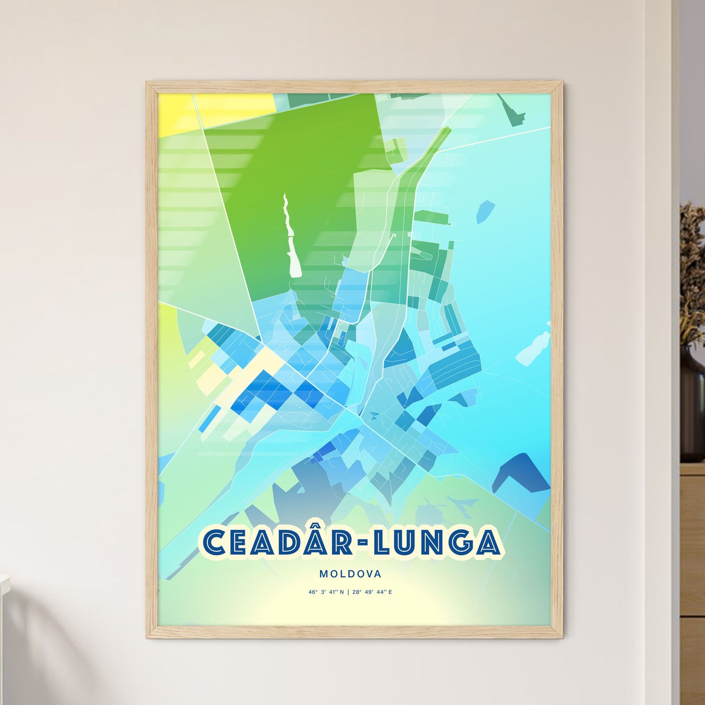 Colorful CEADÂR-LUNGA MOLDOVA Fine Art Map Cool Blue