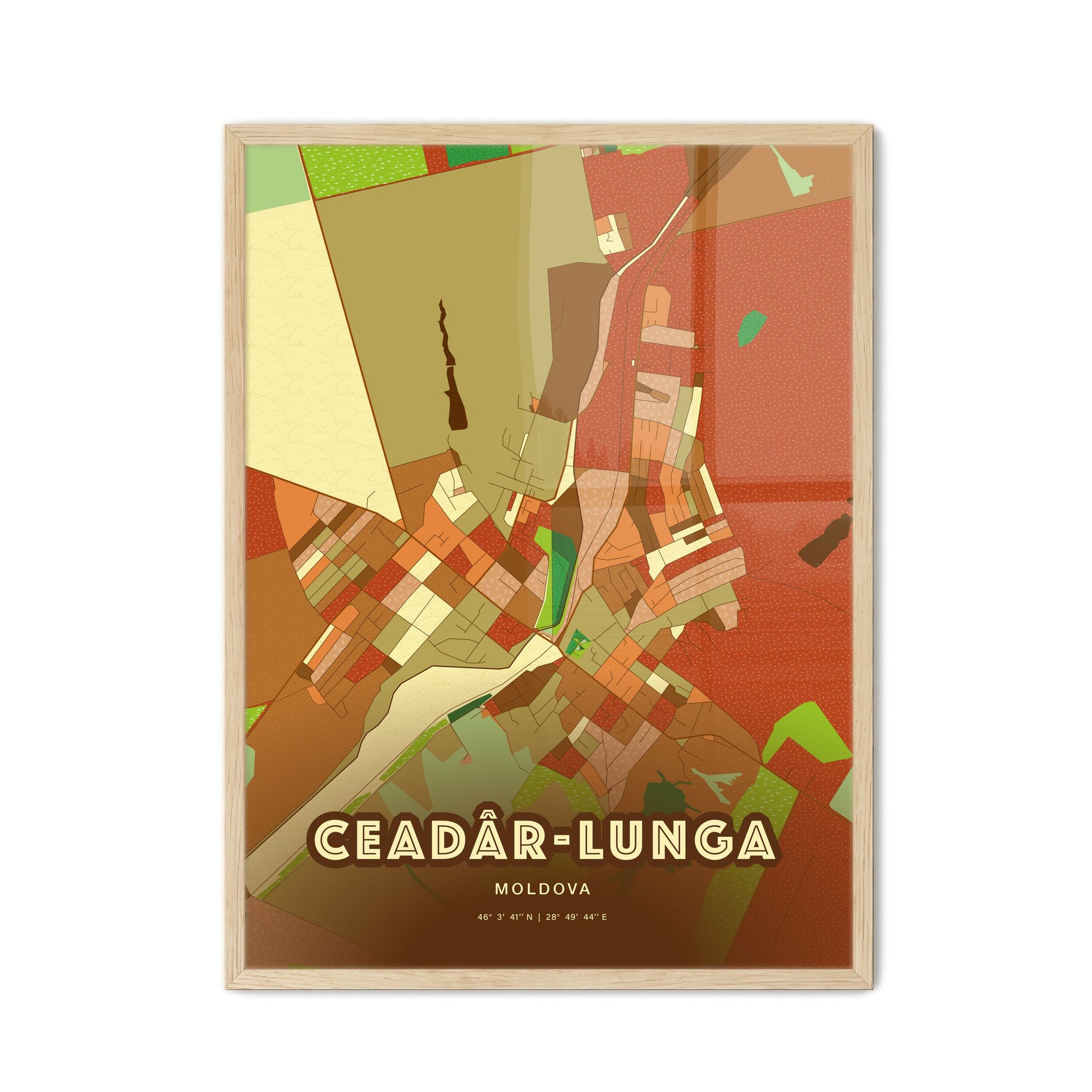 Colorful CEADÂR-LUNGA MOLDOVA Fine Art Map Farmhouse