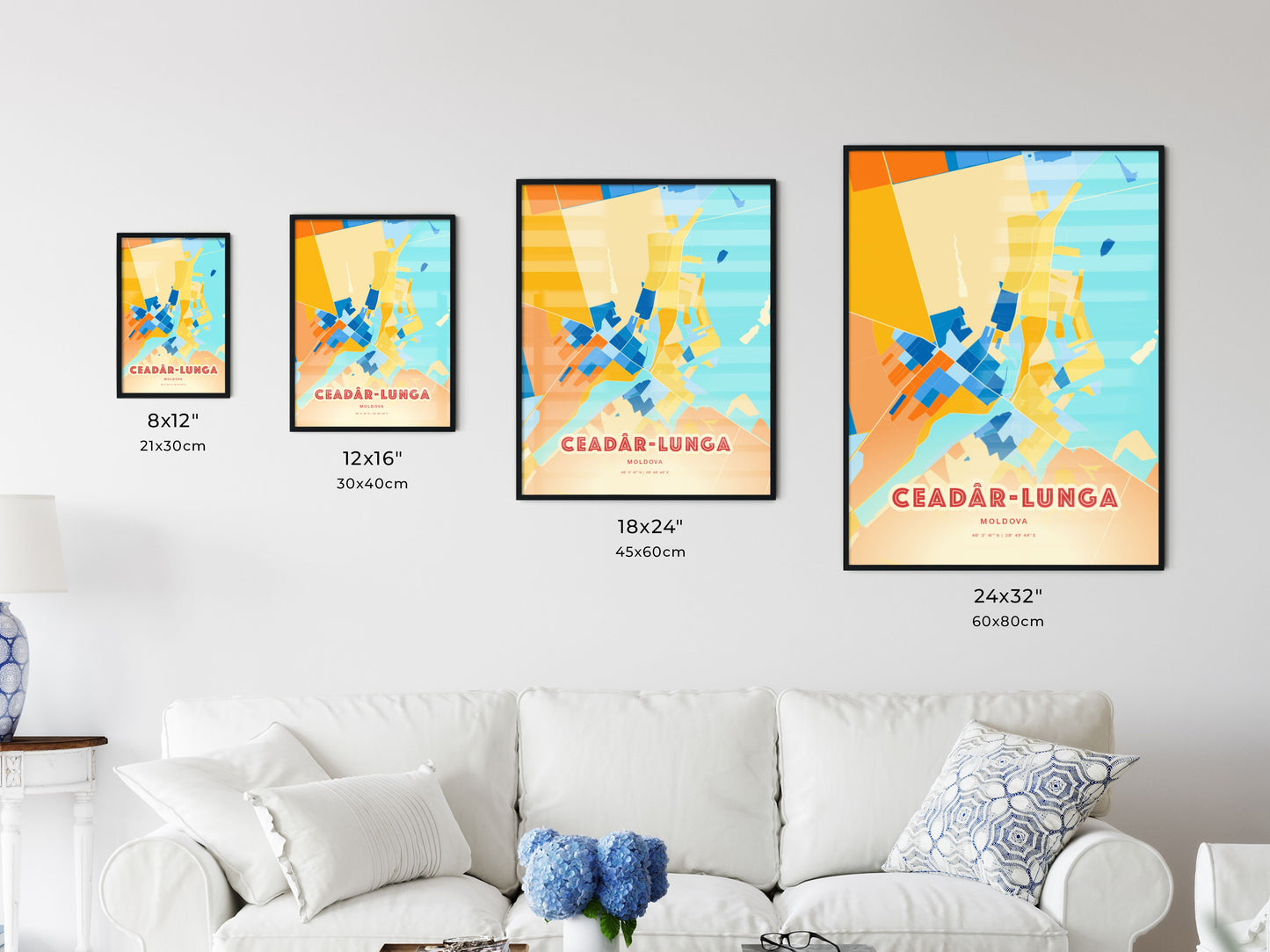 Colorful CEADÂR-LUNGA MOLDOVA Fine Art Map Blue Orange