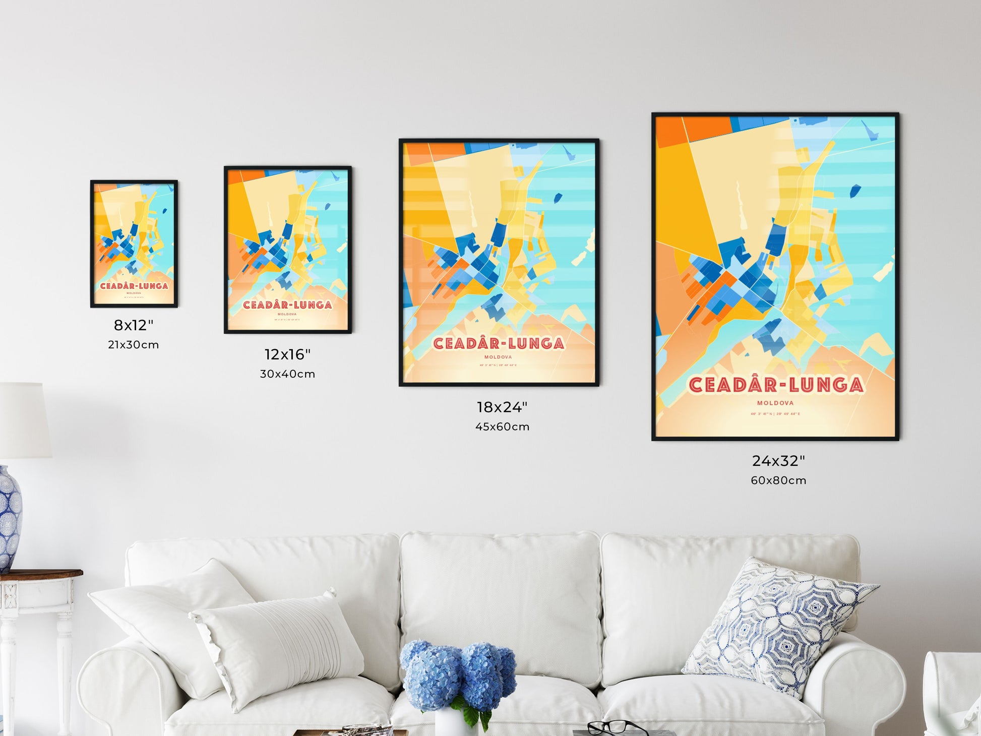 Colorful CEADÂR-LUNGA MOLDOVA Fine Art Map Blue Orange