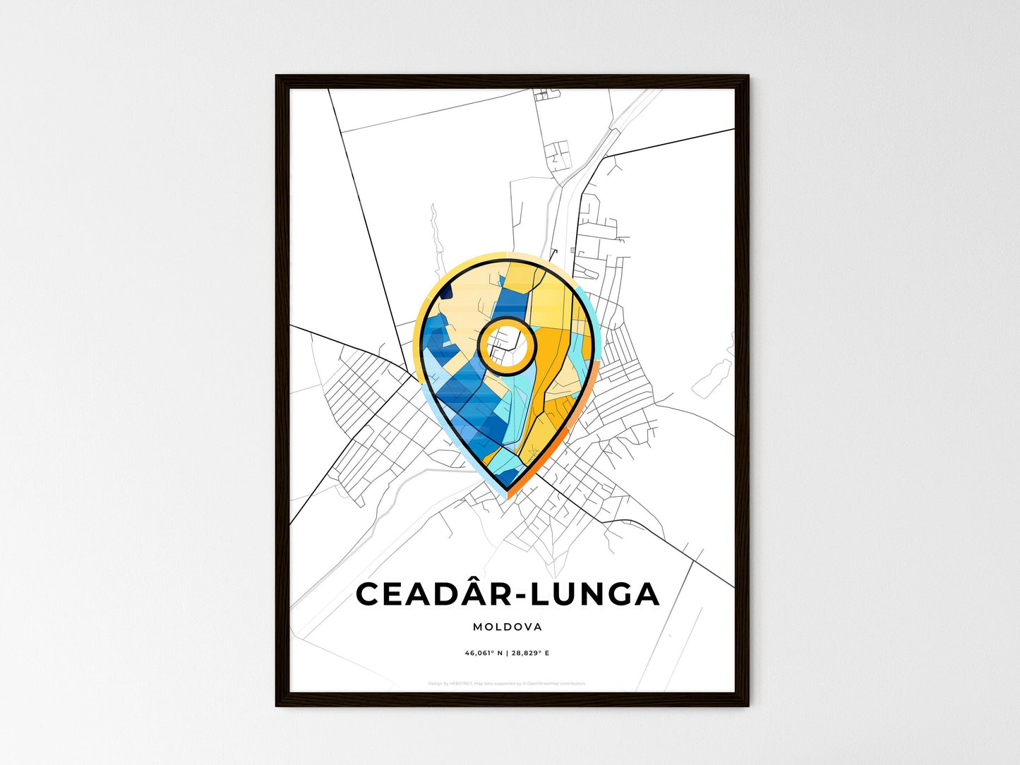 Ceadâr-Lunga Moldova wedding art map with pointer icon