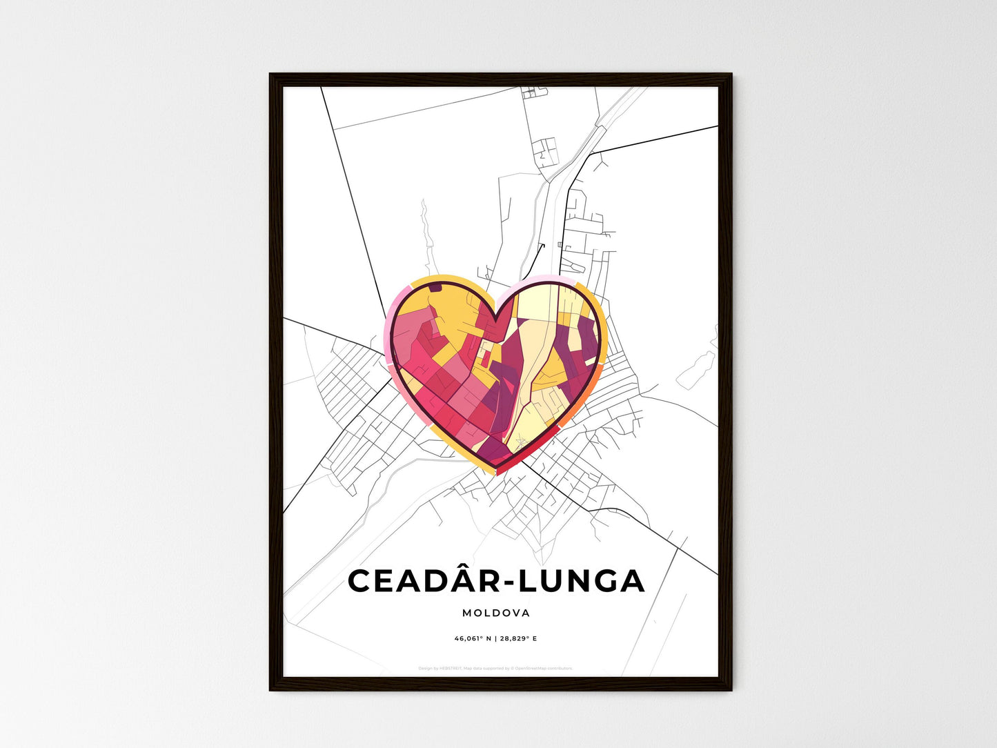 Ceadâr-Lunga Moldova wedding art map with heart icon