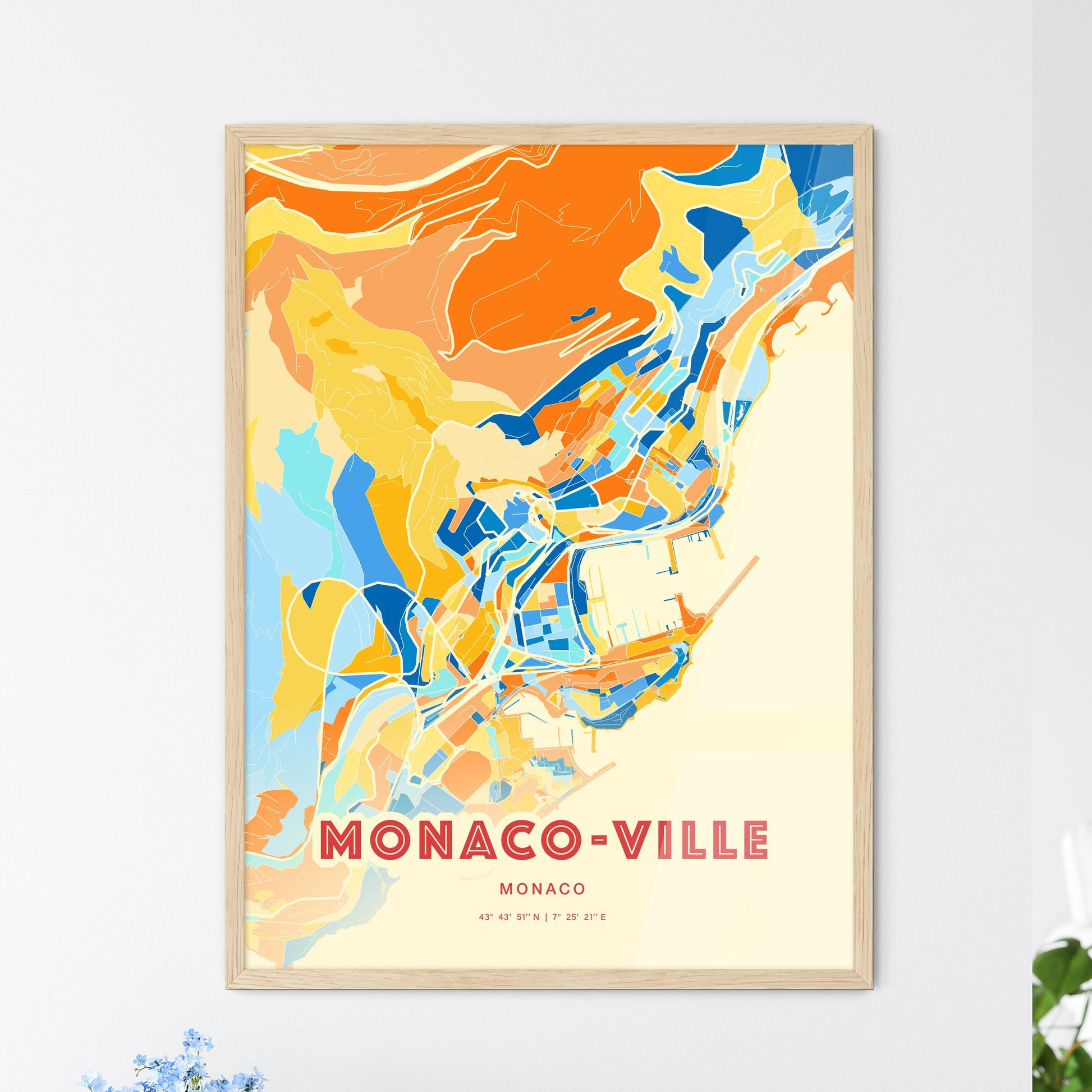 Colorful Monaco-Ville Monaco Fine Art Map Blue Orange