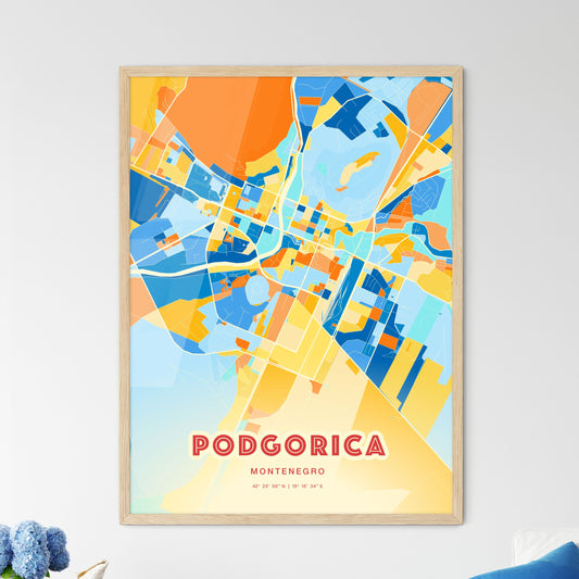 Colorful Podgorica Montenegro Fine Art Map Blue Orange