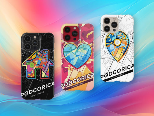 Podgorica Montenegro slim phone case with colorful icon. Birthday, wedding or housewarming gift. Couple match cases.