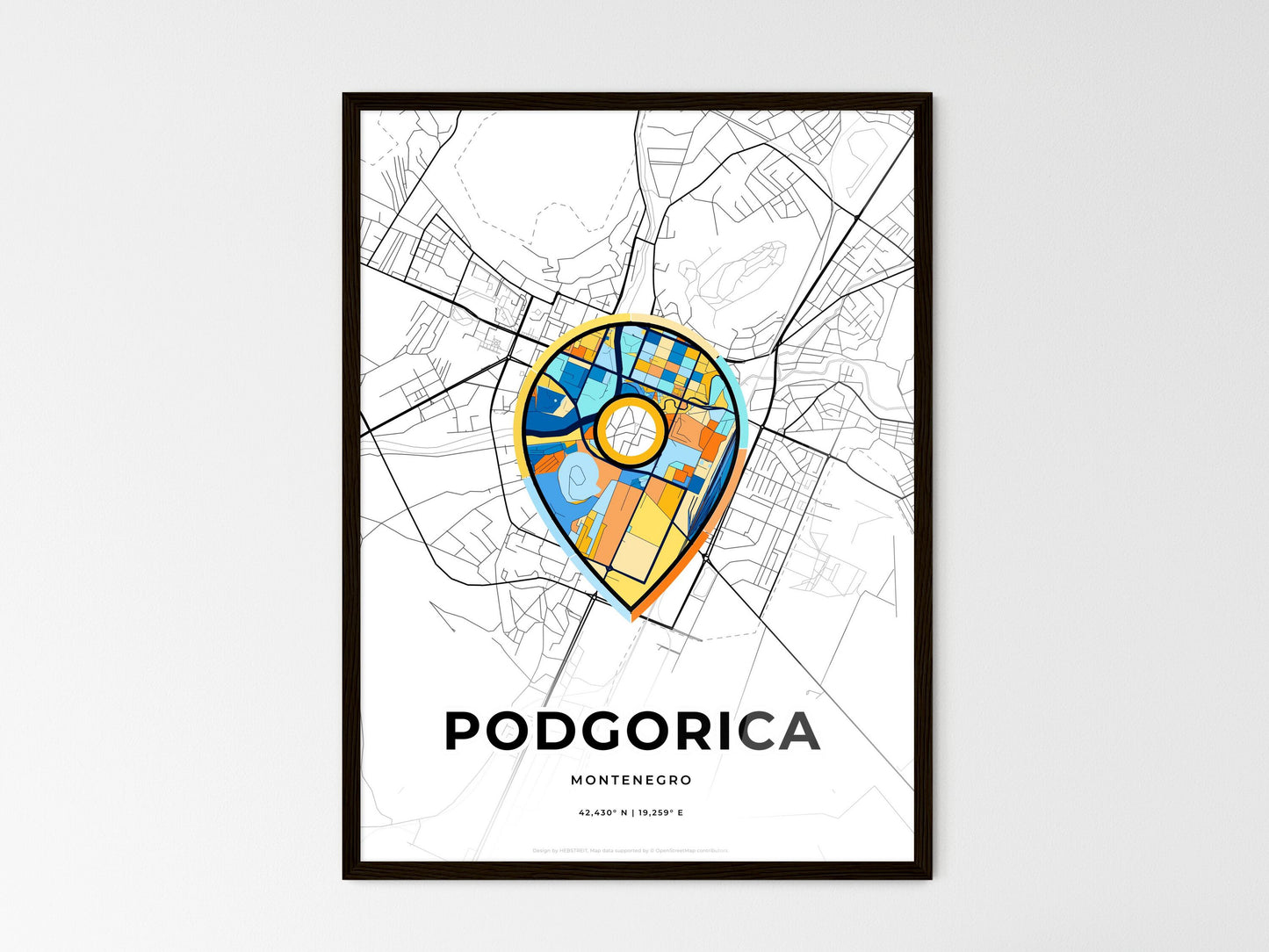 Podgorica Montenegro wedding art map with pointer icon