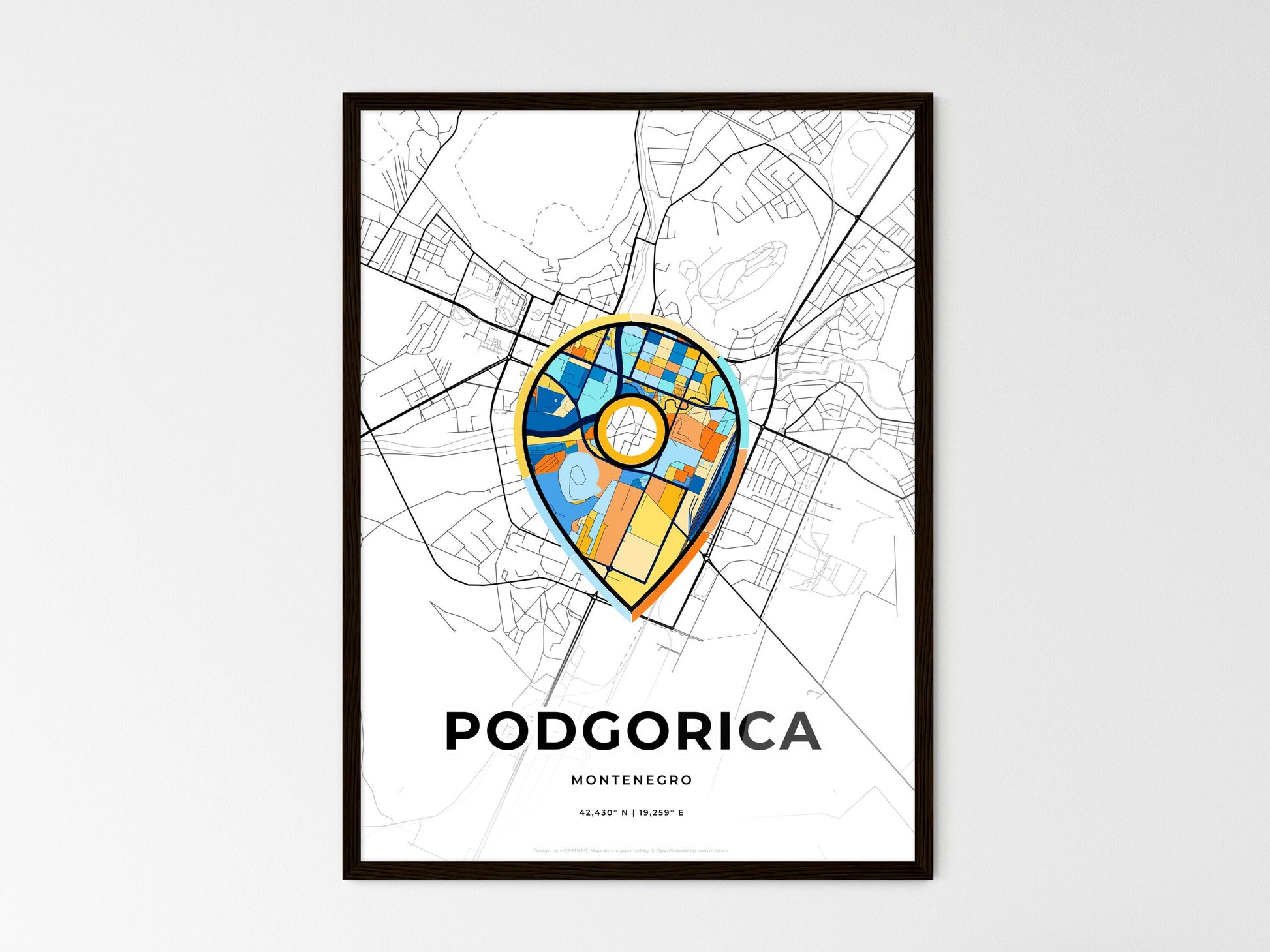 Podgorica Montenegro wedding art map with pointer icon