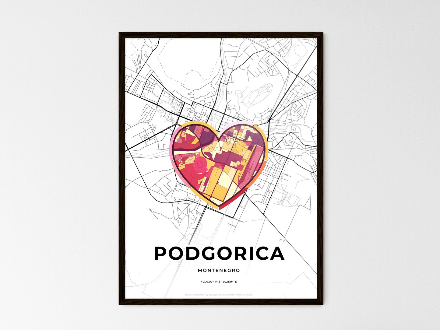Podgorica Montenegro wedding art map with heart icon