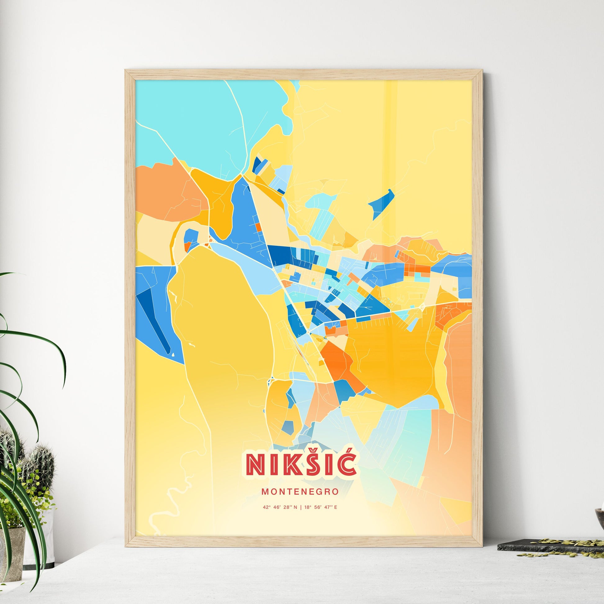 Colorful NIKŠIĆ MONTENEGRO Fine Art Map Blue Orange