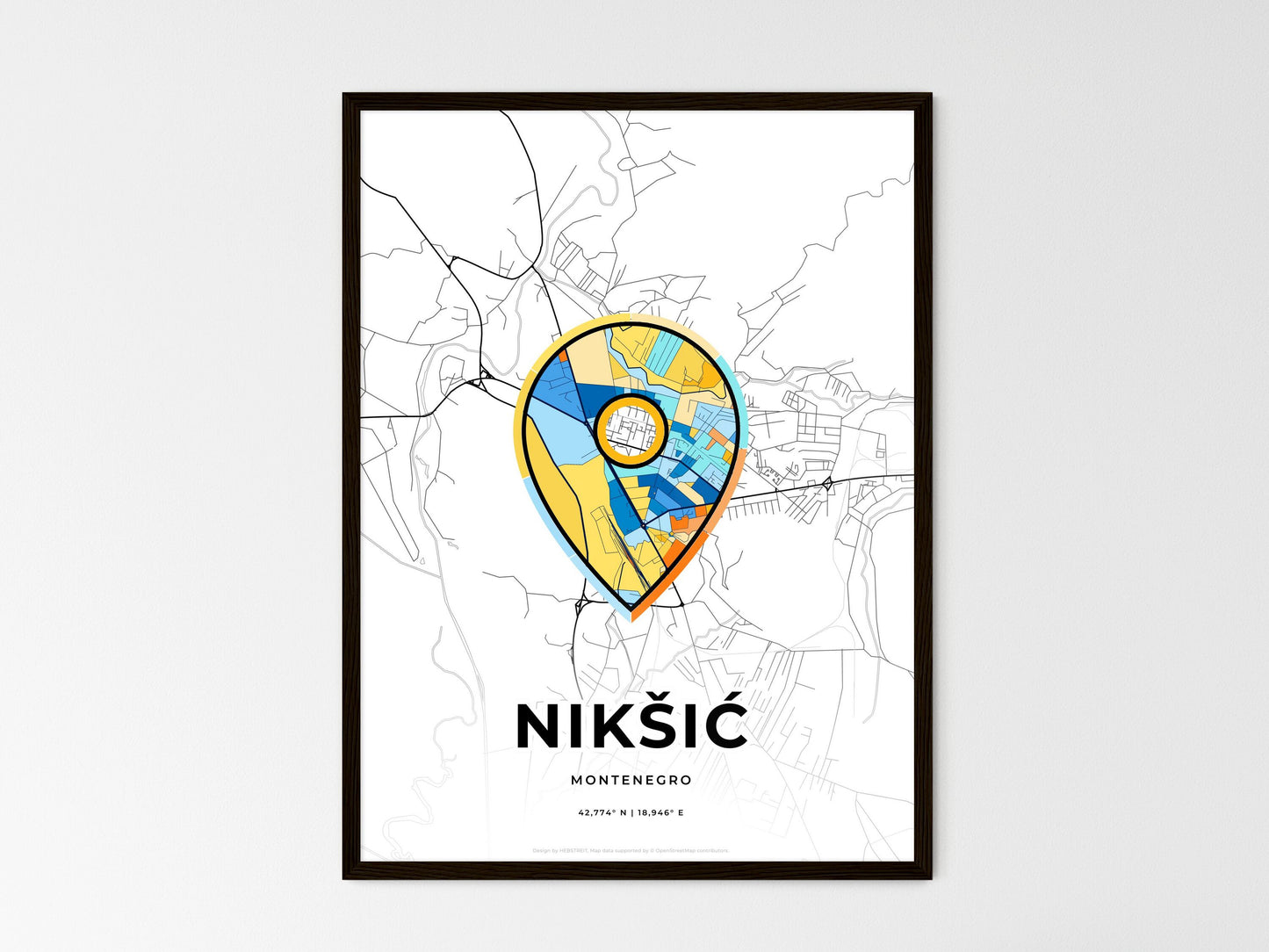 Nikšić Montenegro wedding art map with pointer icon