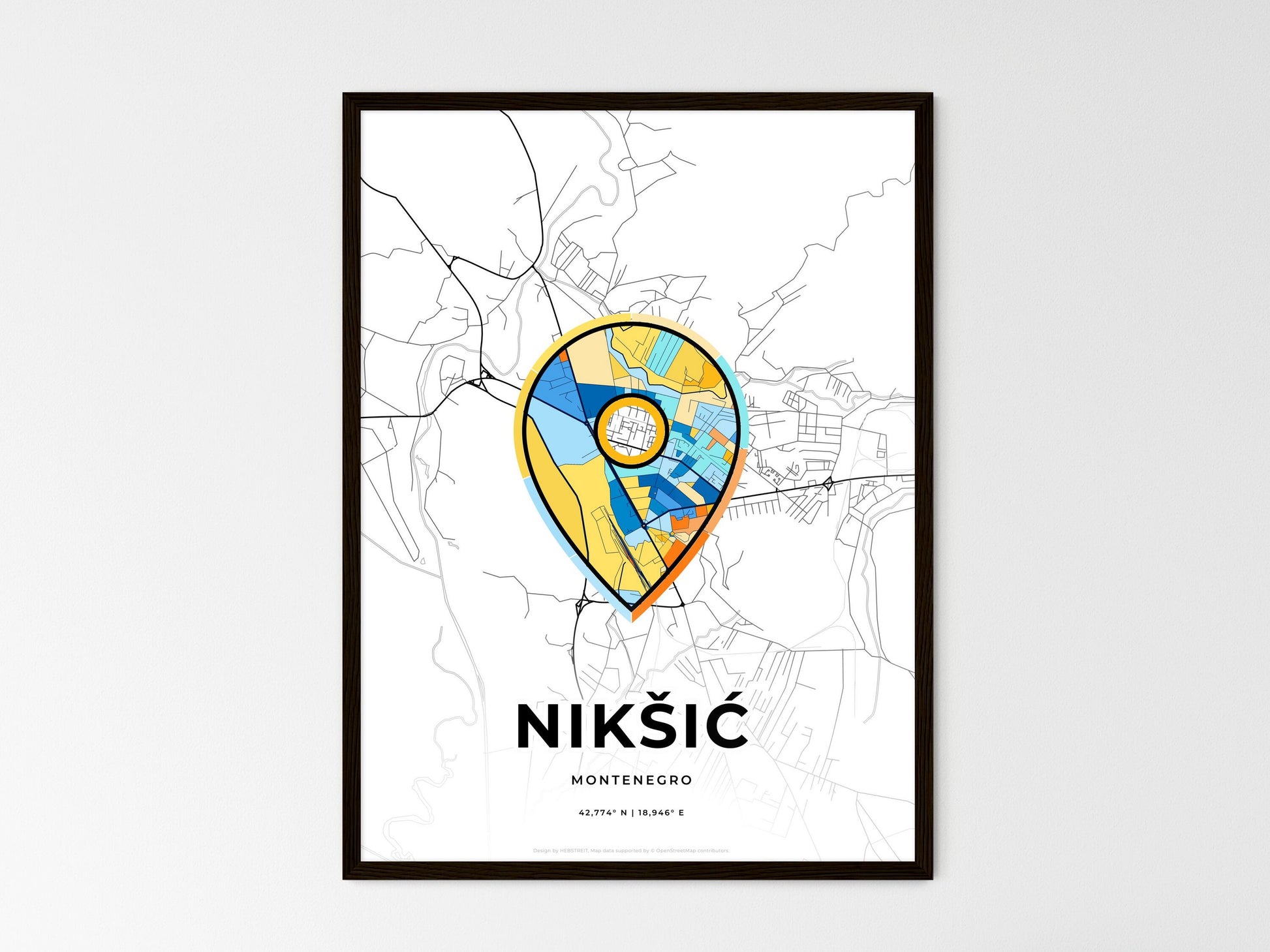 Nikšić Montenegro wedding art map with pointer icon
