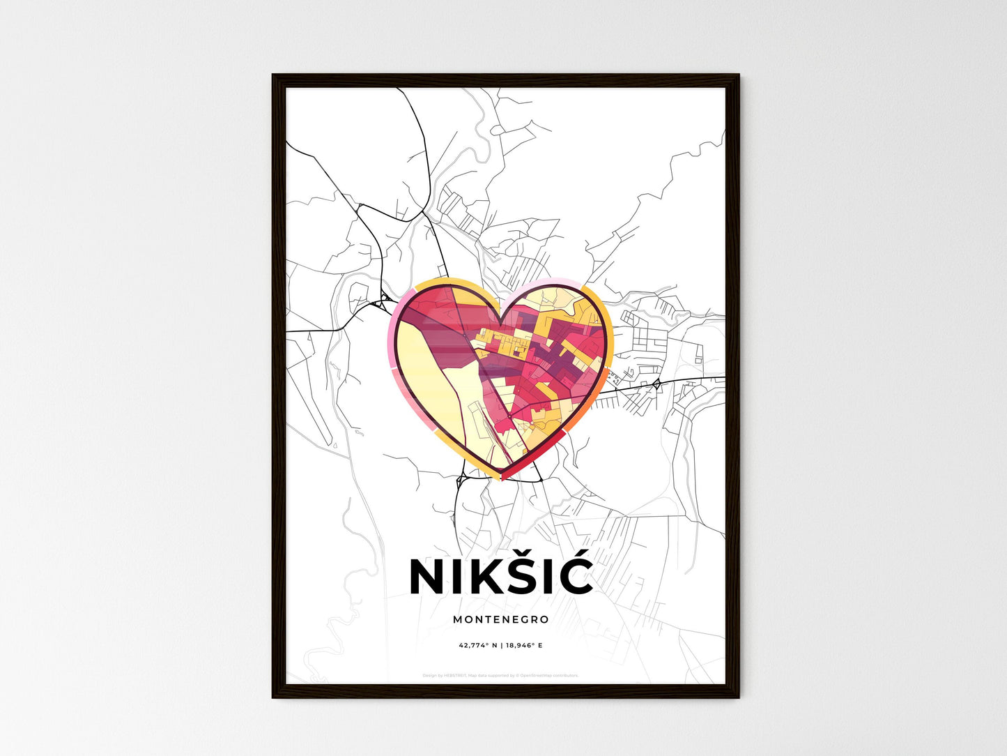 Nikšić Montenegro wedding art map with heart icon