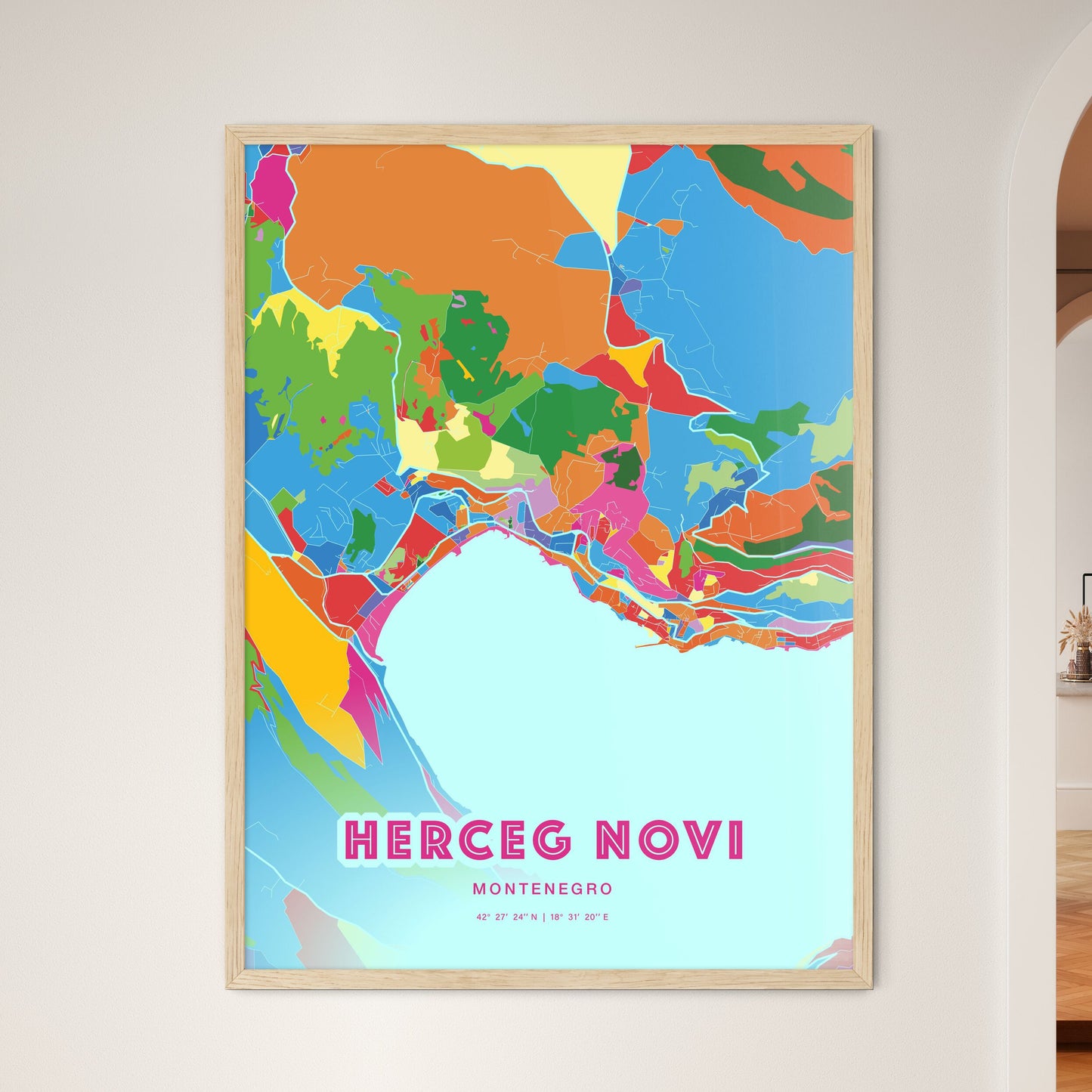 Colorful HERCEG NOVI MONTENEGRO Fine Art Map Crazy Colors