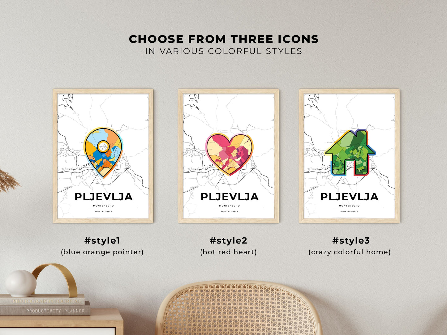 Pljevlja Montenegro maps with colorful icons