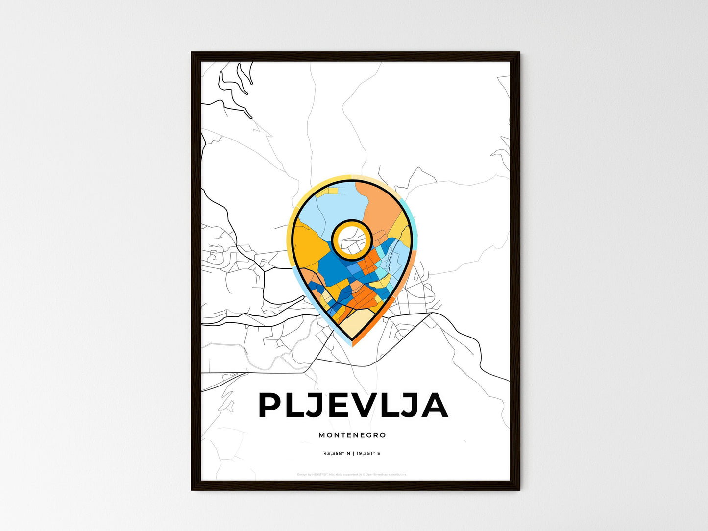 Pljevlja Montenegro wedding art map with pointer icon