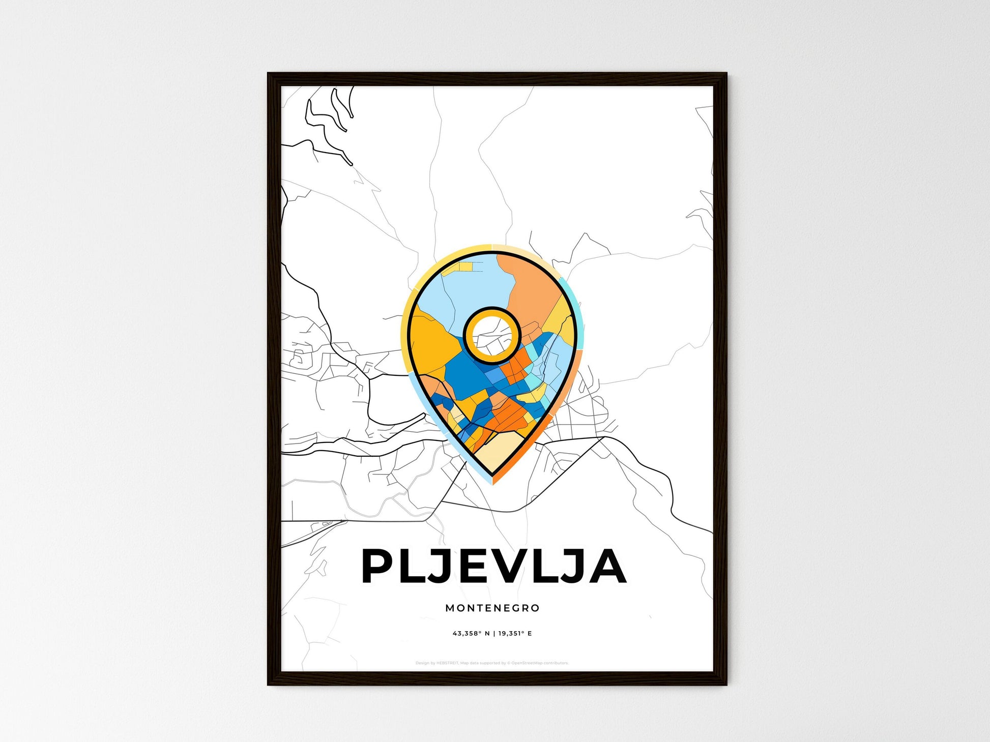 Pljevlja Montenegro wedding art map with pointer icon
