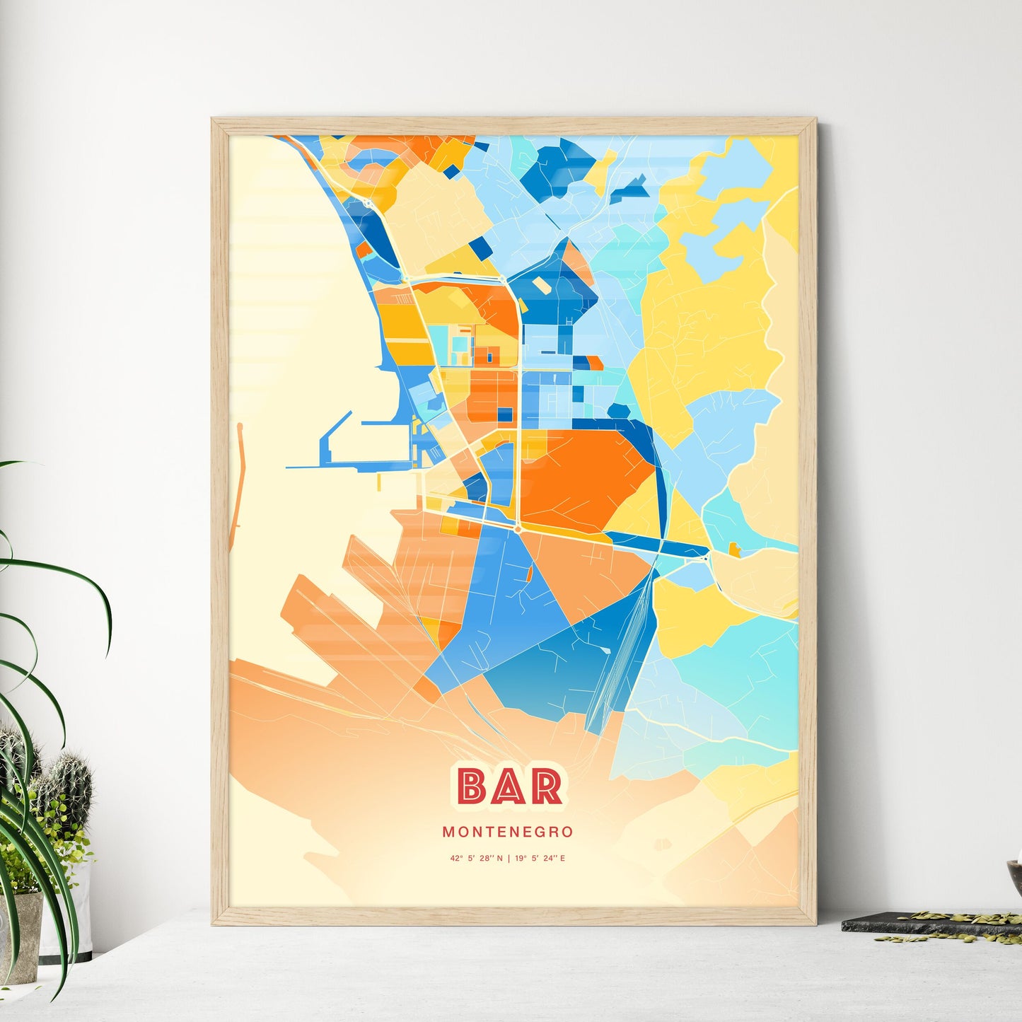 Colorful BAR MONTENEGRO Fine Art Map Blue Orange