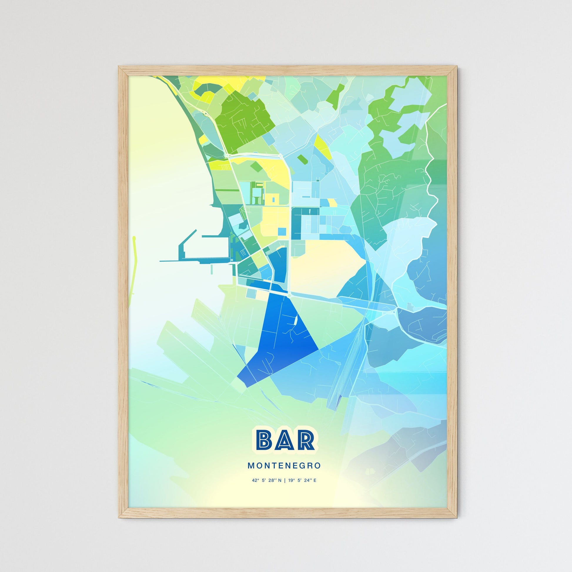 Colorful BAR MONTENEGRO Fine Art Map Cool Blue