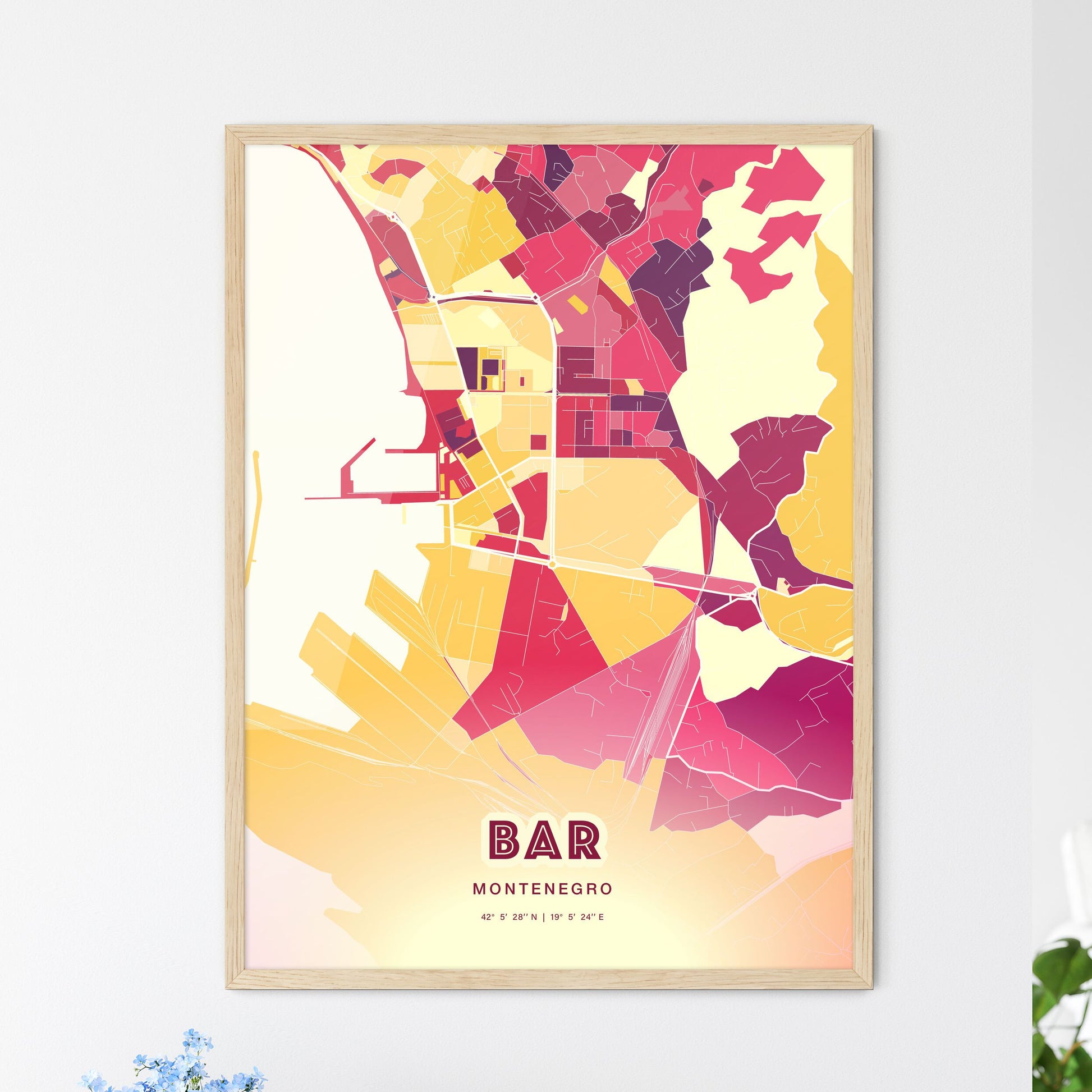 Colorful BAR MONTENEGRO Fine Art Map Hot Red