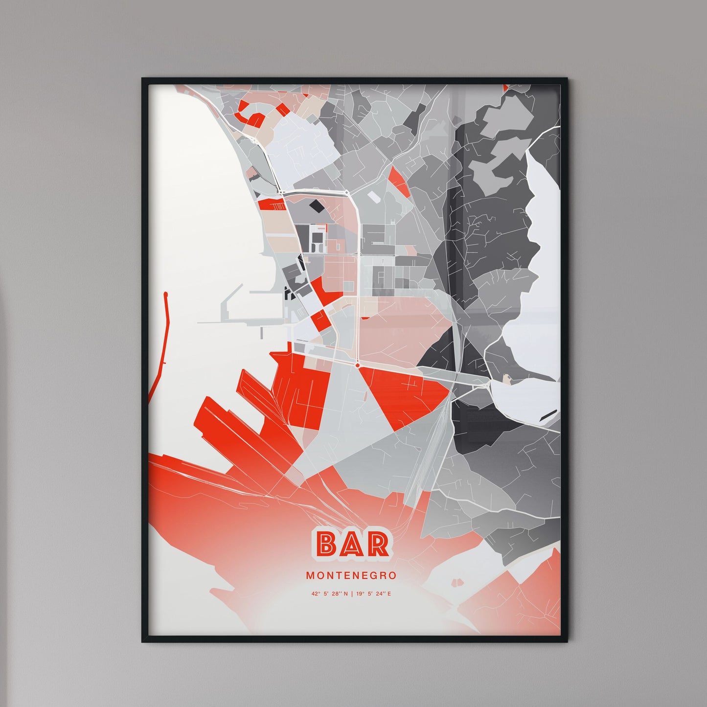 Colorful BAR MONTENEGRO Fine Art Map Modern